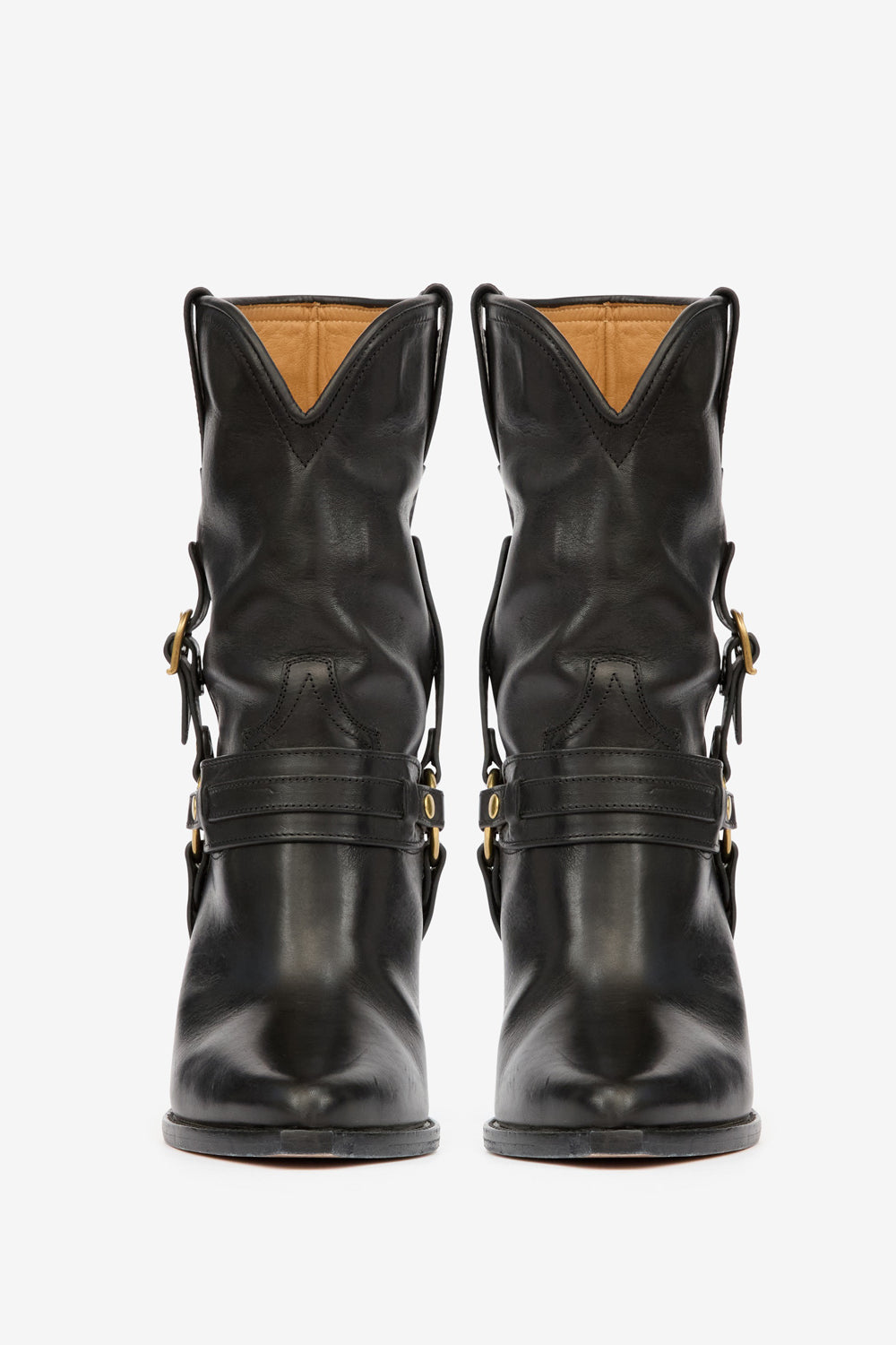 Lyka leather cowboy boots with straps - Black - Woman - 4