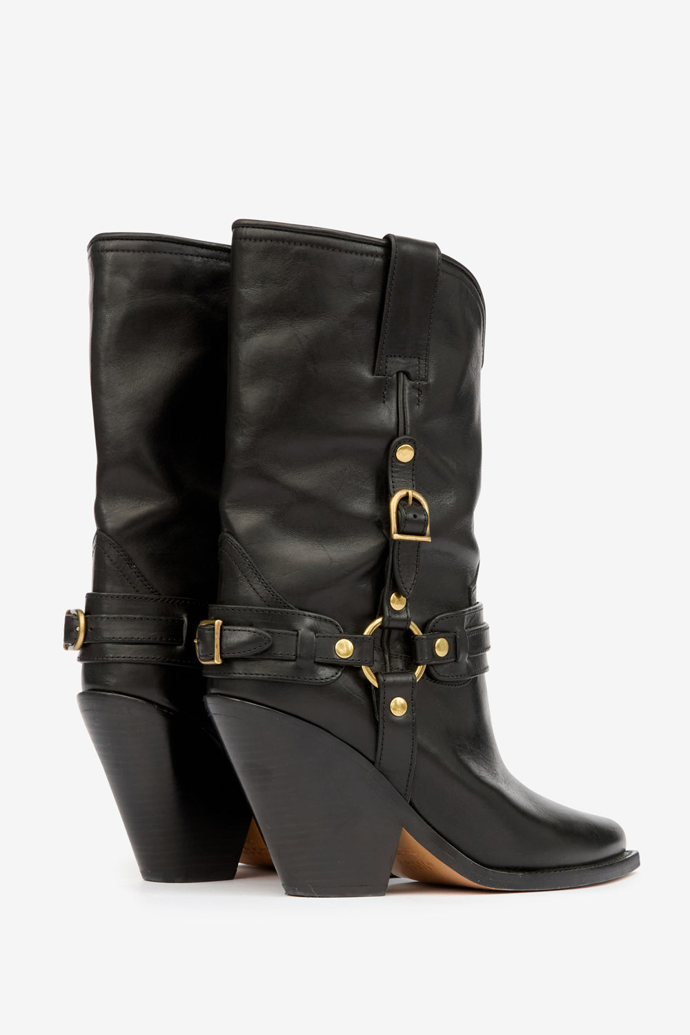Lyka leather cowboy boots with straps - Black - Woman - 2