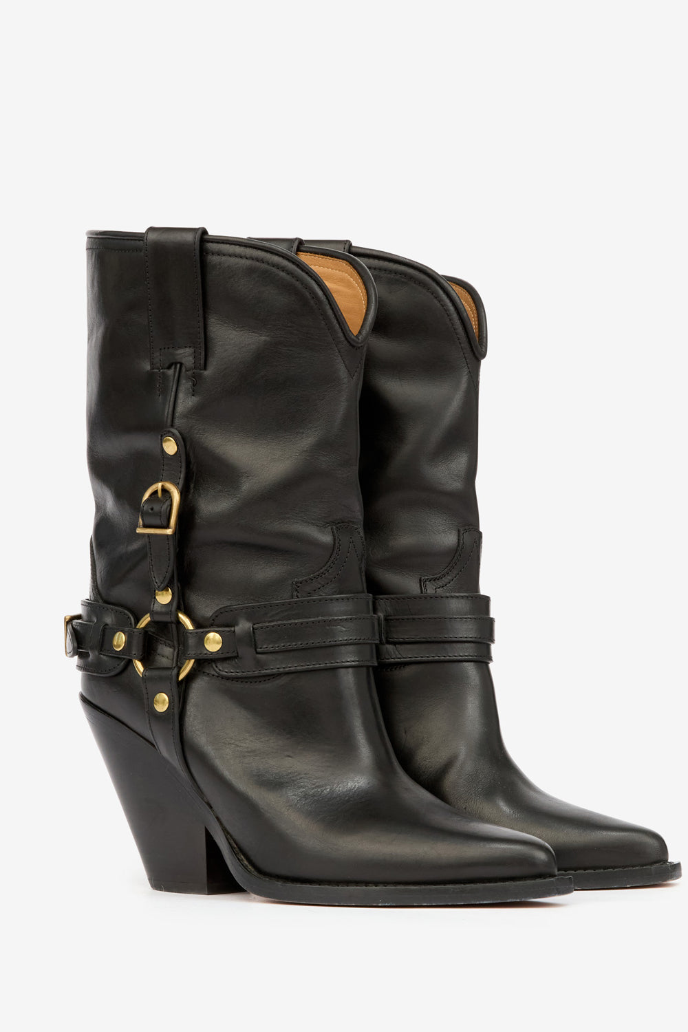Lyka leather cowboy boots with straps - Black - Woman - 3