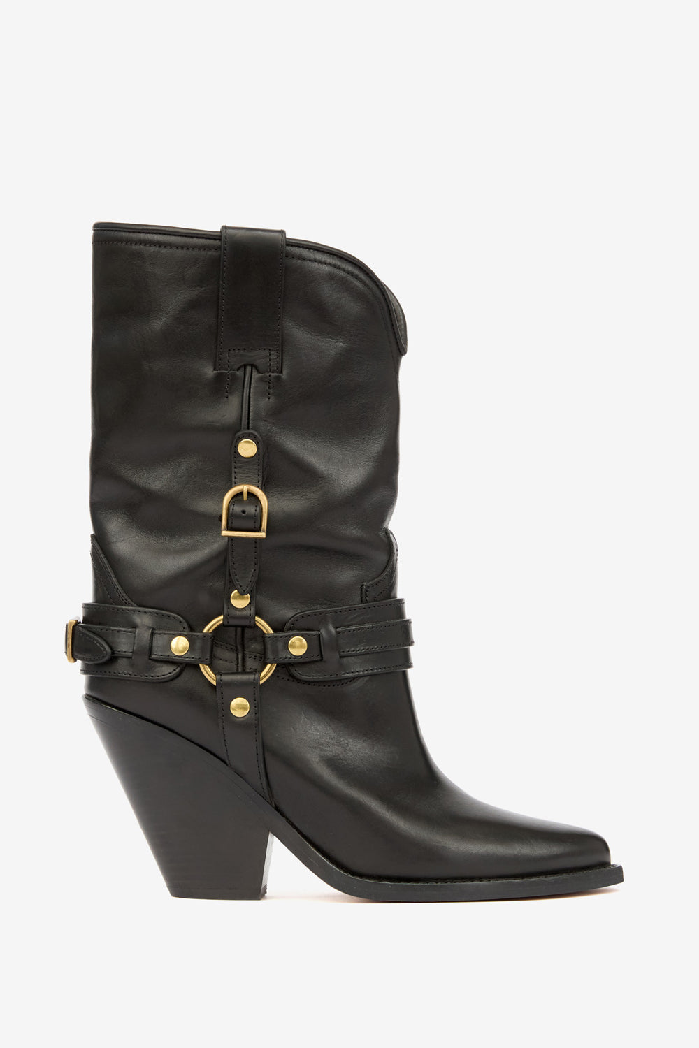 Lyka leather cowboy boots with straps - Black - Woman - 1