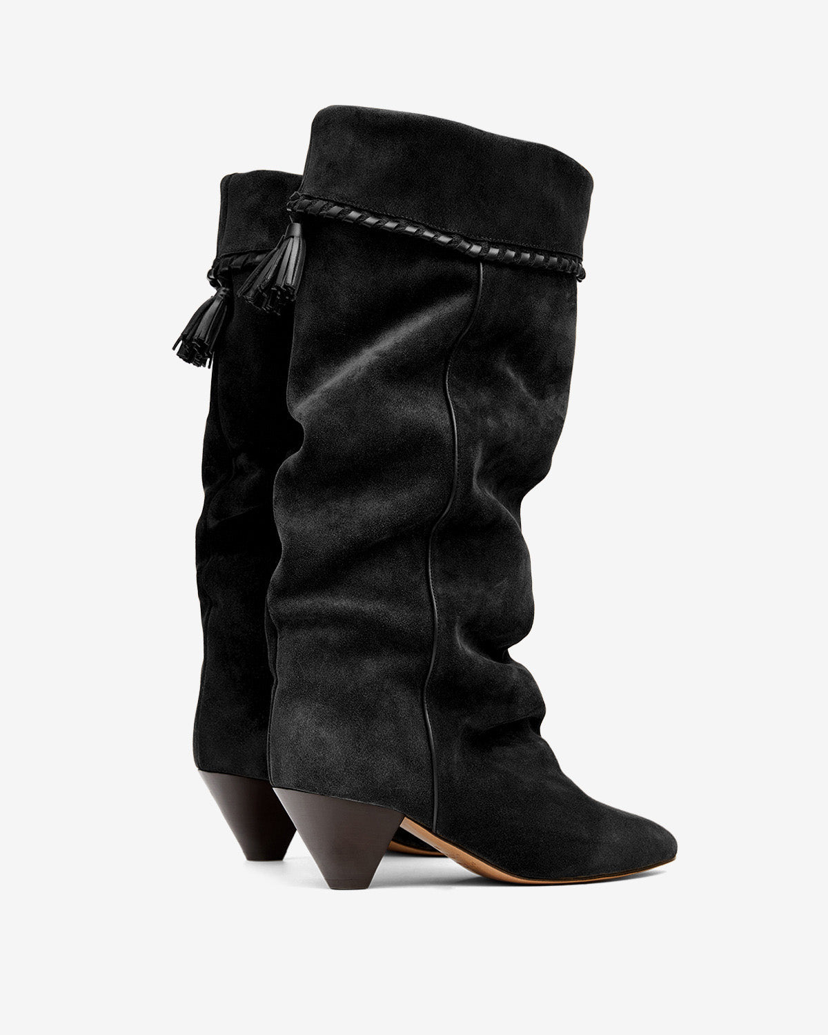 Drapierte stiefel elita aus kalbs-veloursleder - Schwarz gewaschen - Woman - 2
