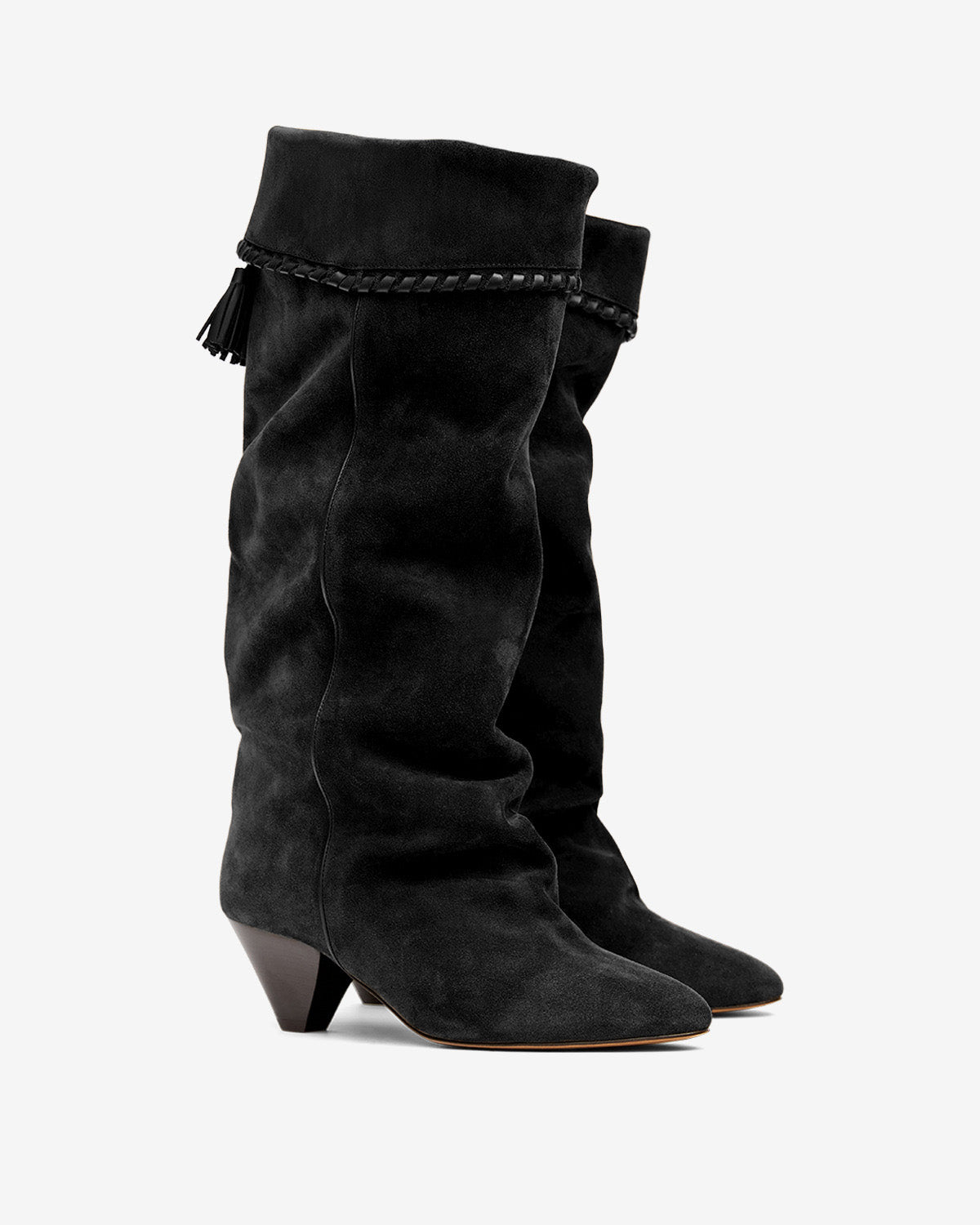 Drapierte stiefel elita aus kalbs-veloursleder - Schwarz gewaschen - Woman - 3