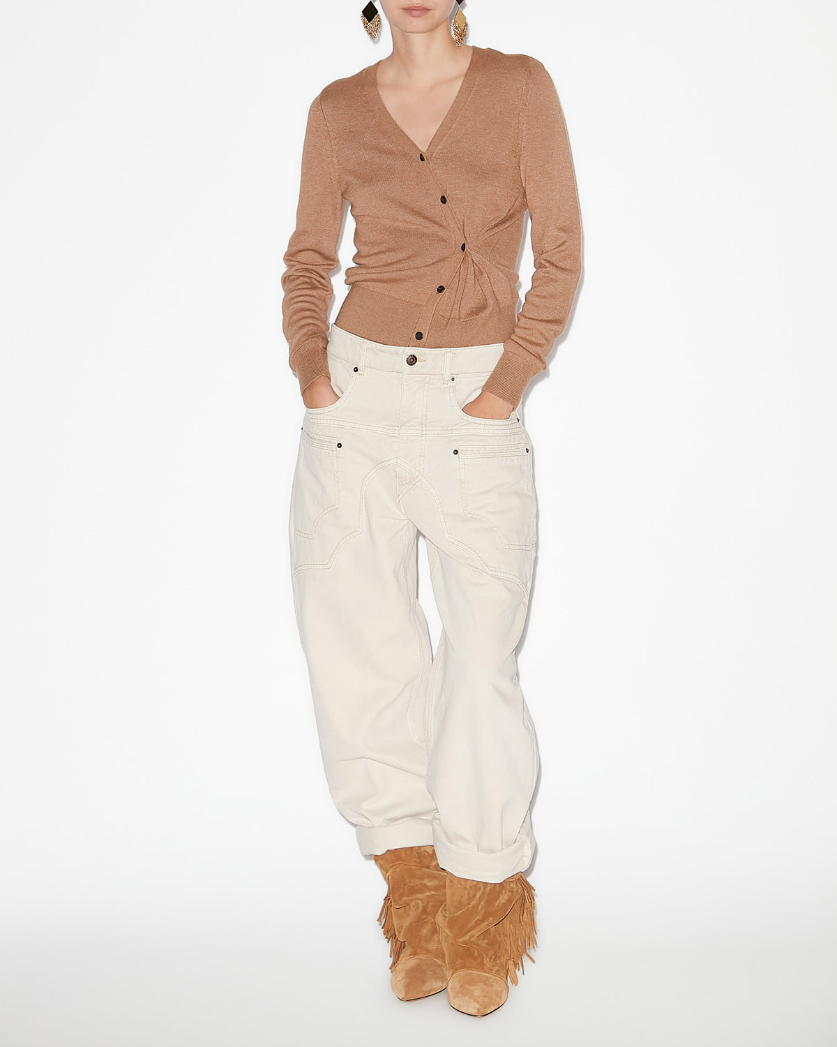 Cardigan twisté carline en maille - Camel - Woman - 1