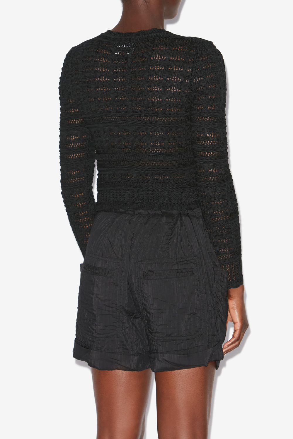 Cardigan corto ajaline in maglia traforata - Nero - Woman - 5