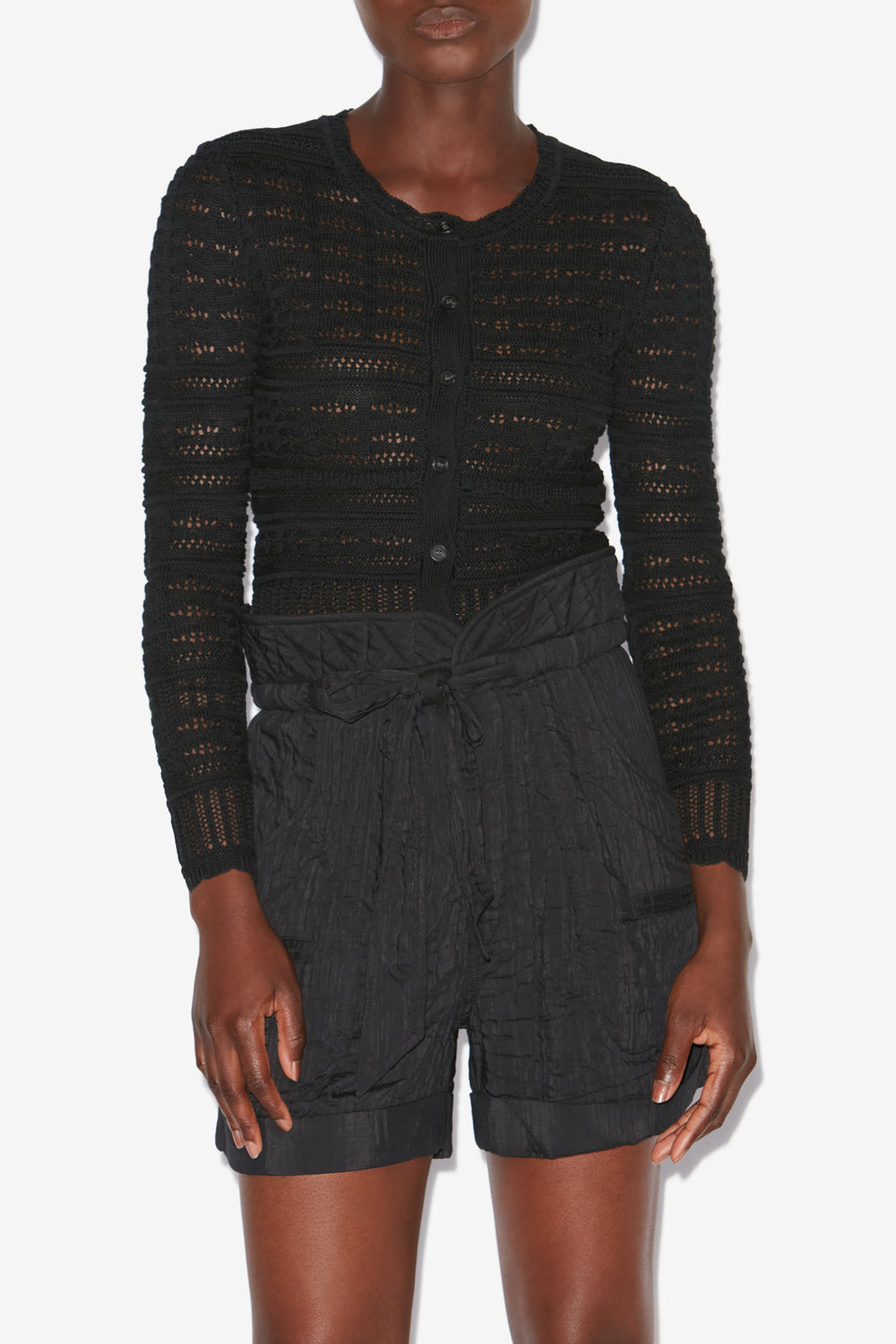 Cardigan corto ajaline in maglia traforata - Nero - Woman - 4