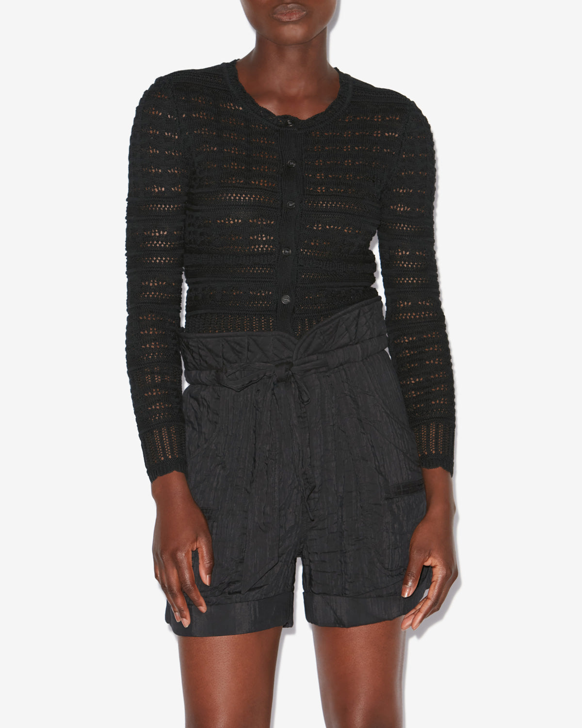 Cardigan corto ajaline in maglia traforata - Nero - Woman - 3