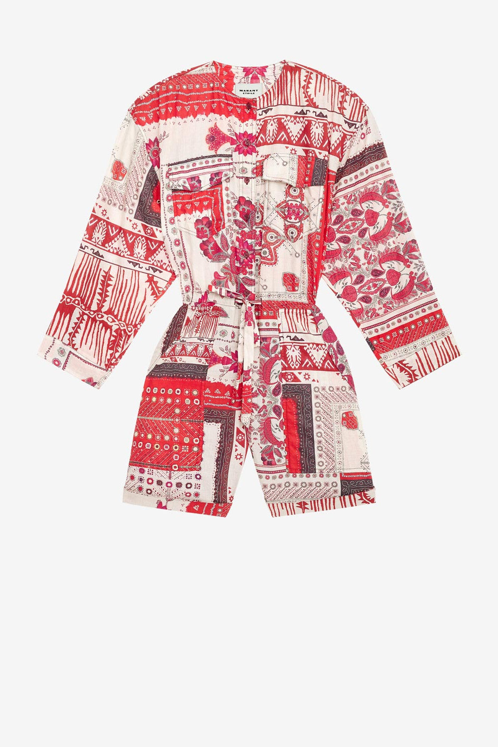 Niely プリントコットンボイル コンビネゾン ショートパンツ - Red and ecru - Woman - 1