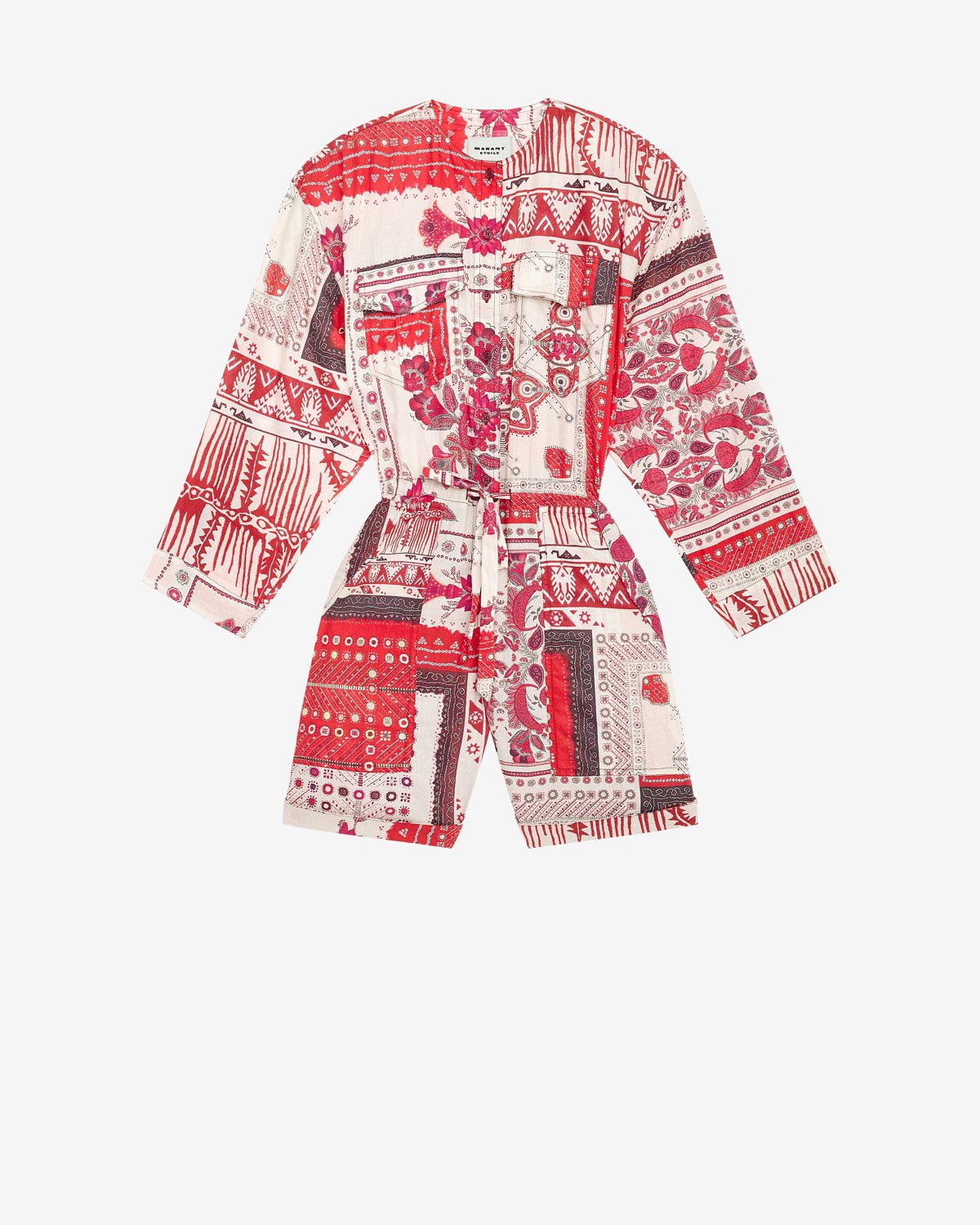 Niely プリントコットンボイル コンビネゾン ショートパンツ - Red and ecru - Woman - 5