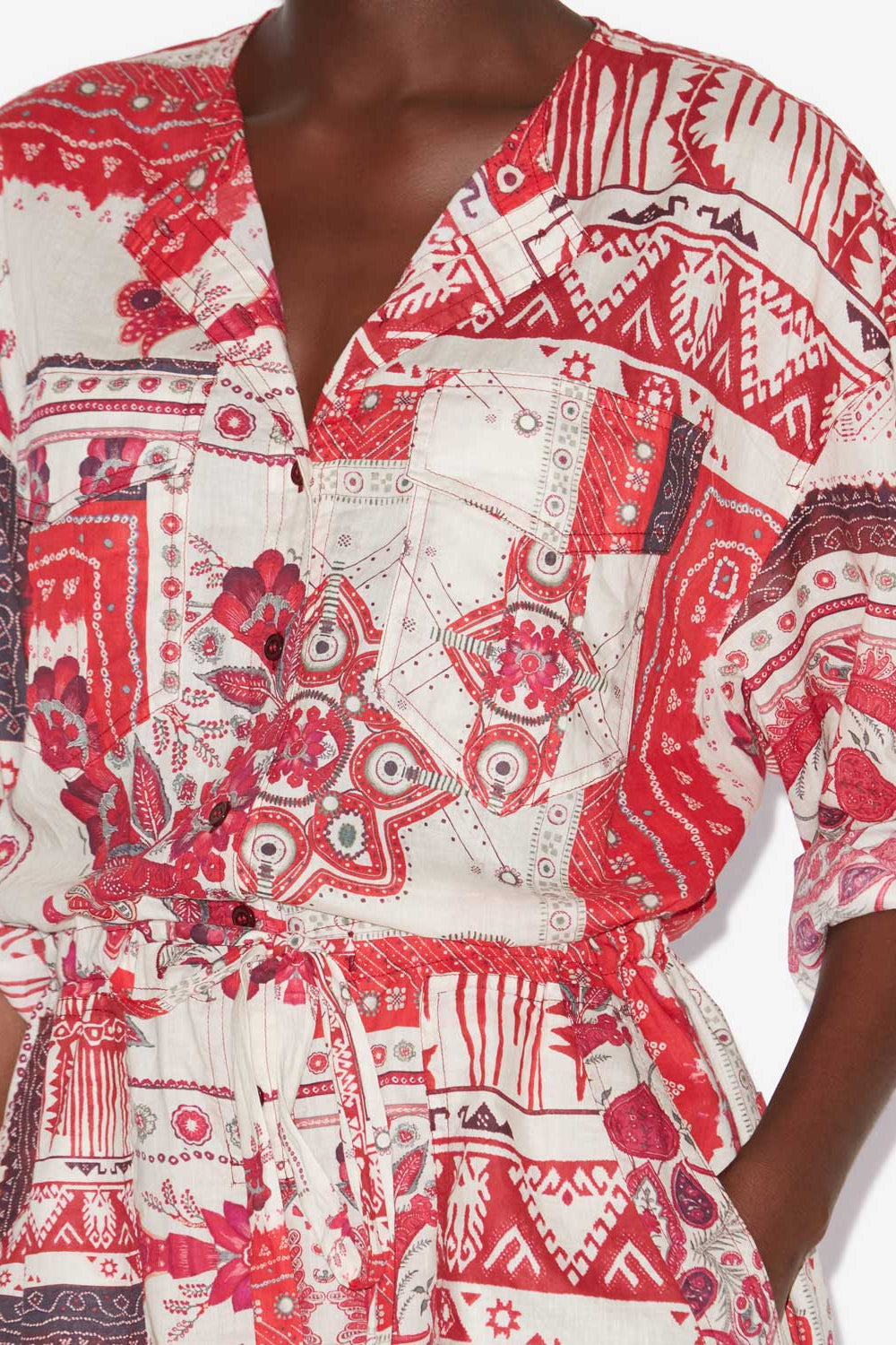 Niely プリントコットンボイル コンビネゾン ショートパンツ - Red and ecru - Woman - 3