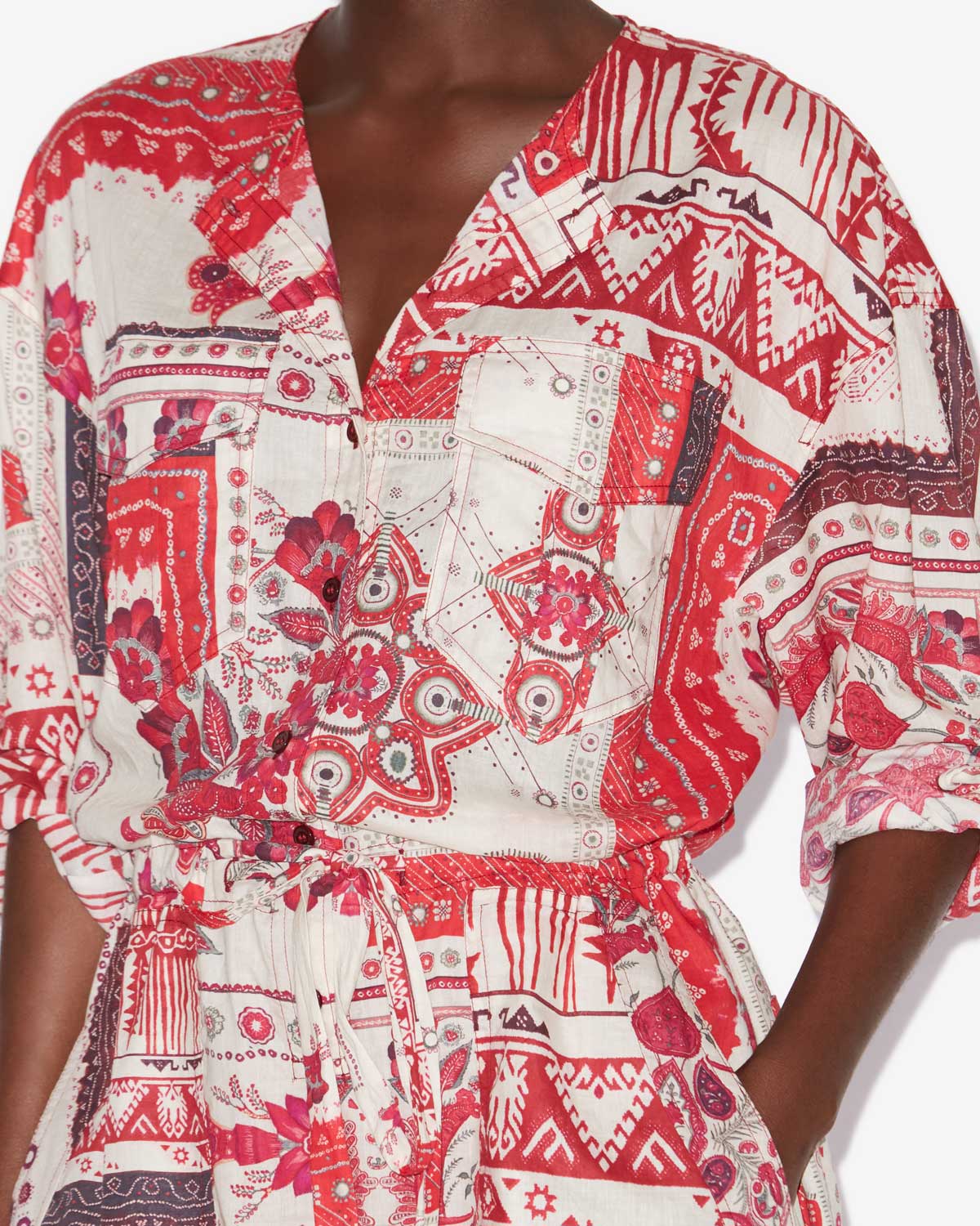 Niely プリントコットンボイル コンビネゾン ショートパンツ - Red and ecru - Woman - 2