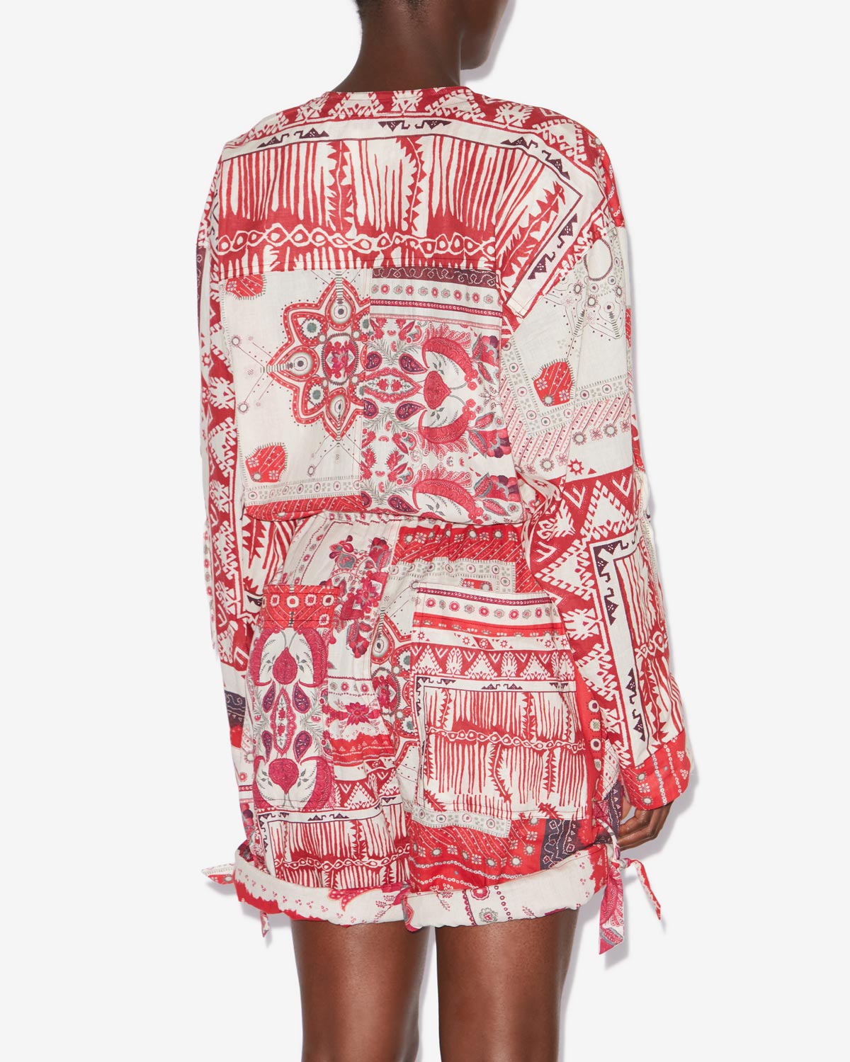 Niely プリントコットンボイル コンビネゾン ショートパンツ - Red and ecru - Woman - 4