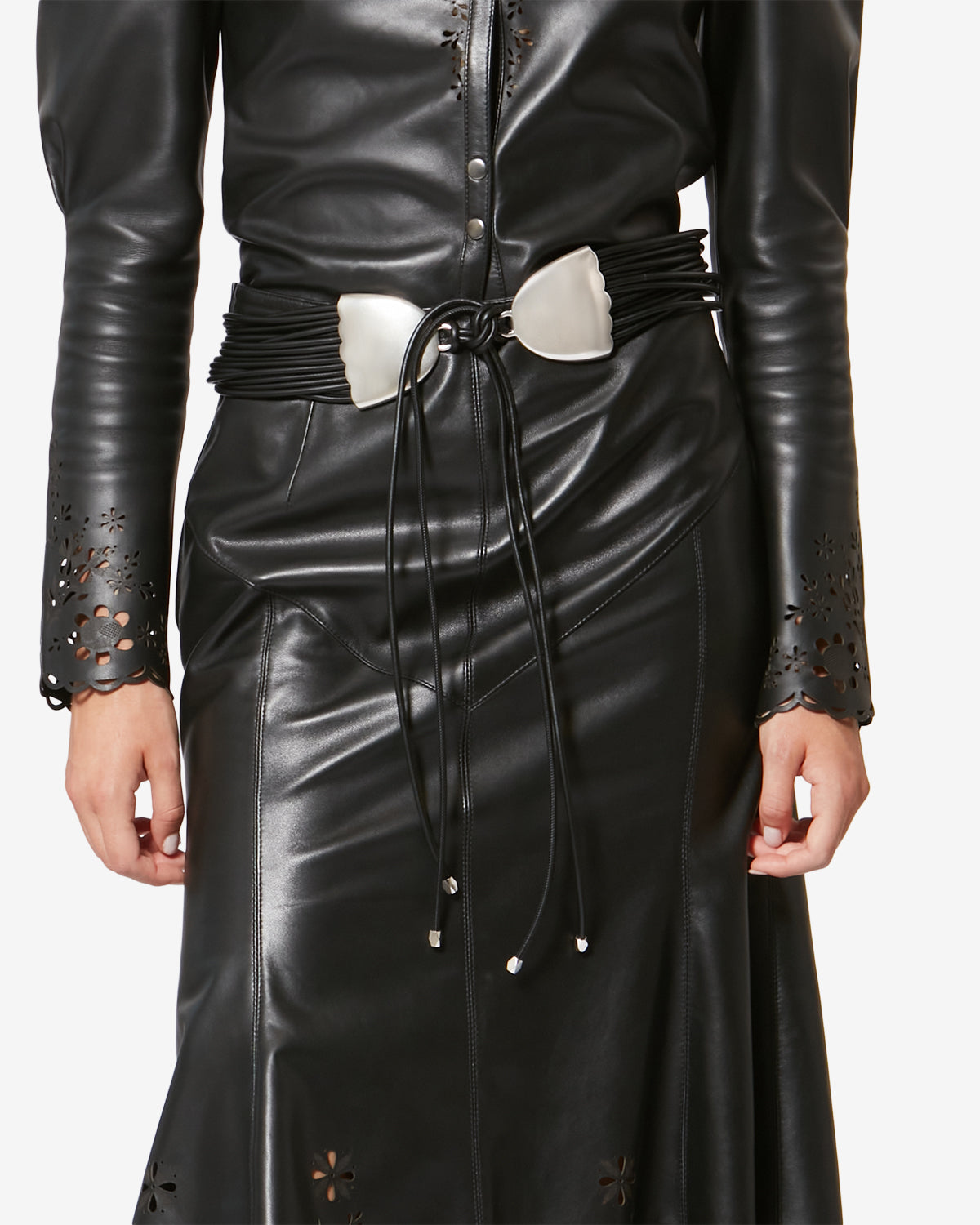 양가죽 소재의 묶는 벨트 - Black and silver - Woman - 4