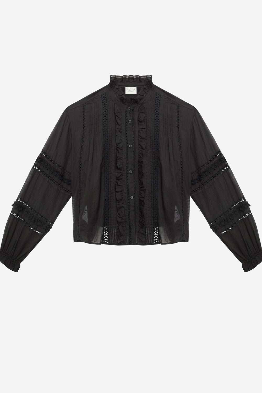 Camicia valda in voile di cotone finemente lavorato - Nero - Woman - 1