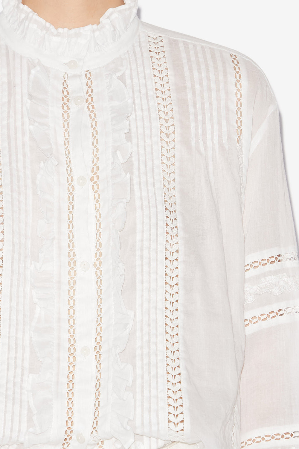 Camicia valda in voile di cotone finemente lavorato - Bianco - Woman - 3