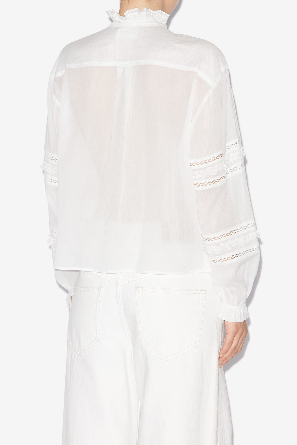 Camicia valda in voile di cotone finemente lavorato - Bianco - Woman - 5