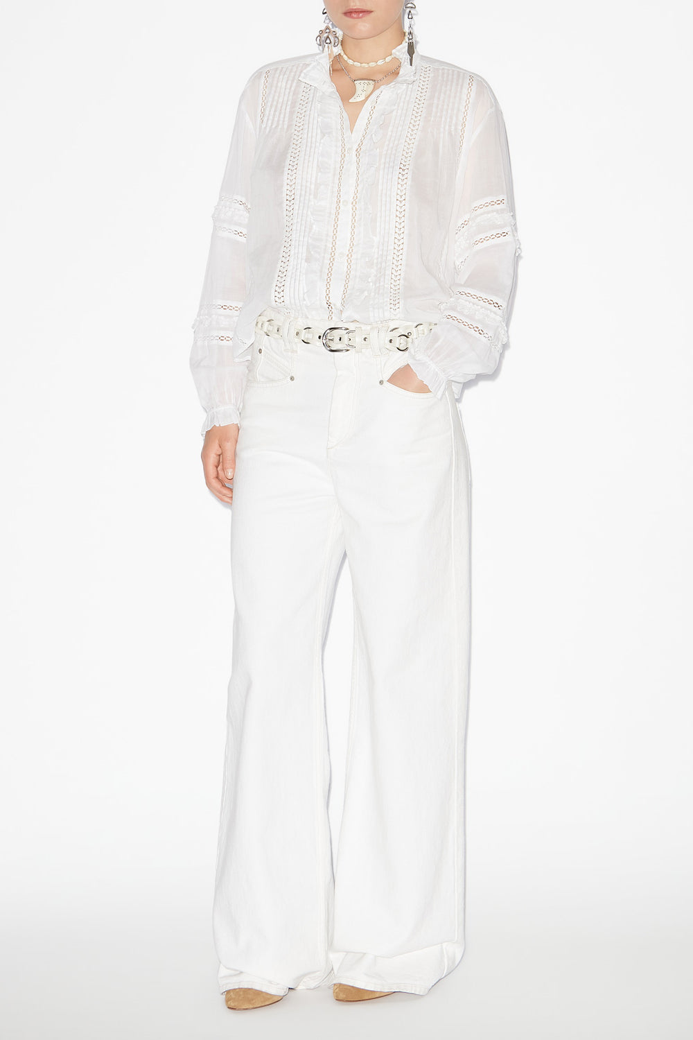 Camicia valda in voile di cotone finemente lavorato - Bianco - Woman - 2