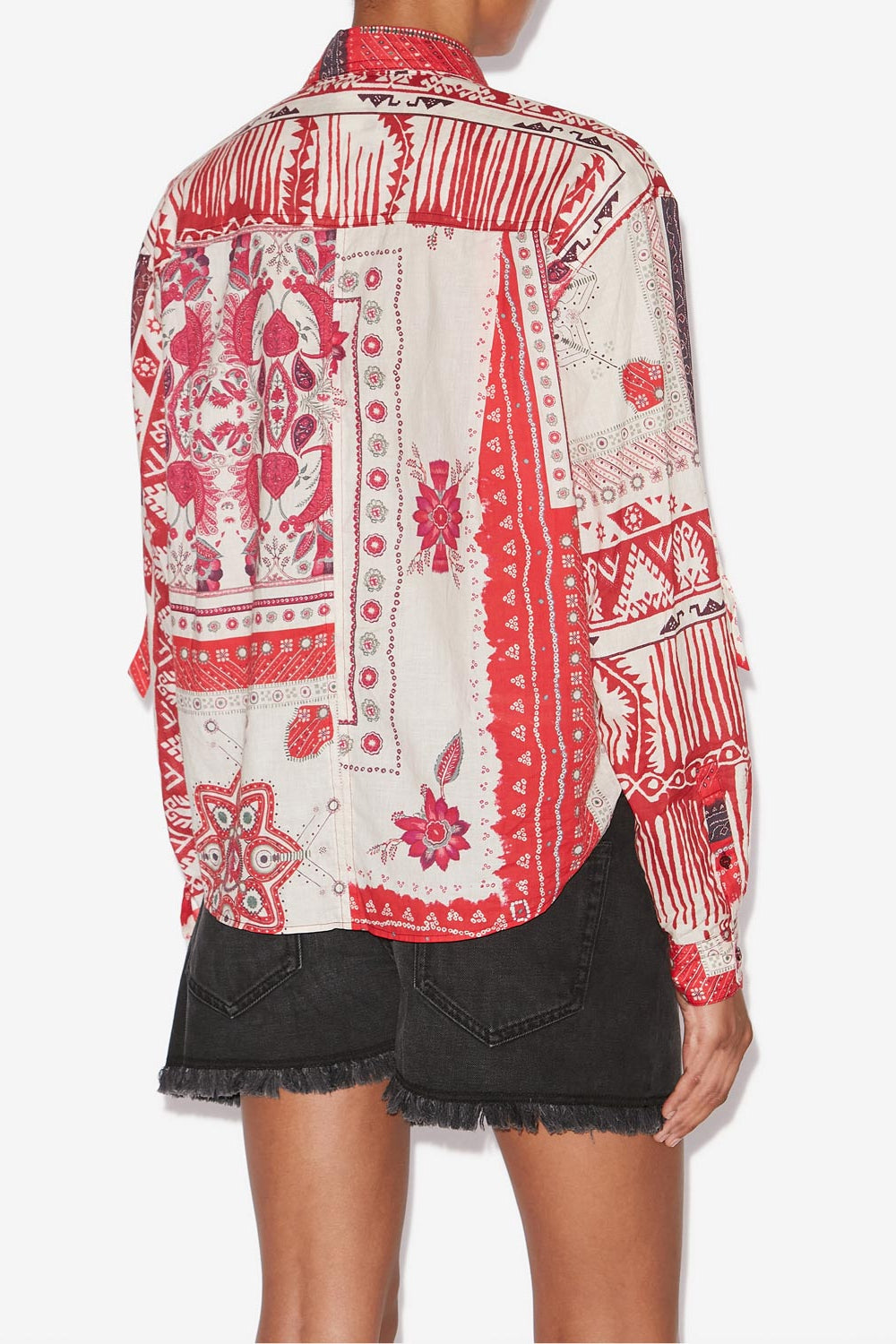 Nathy tied printed cotton voile shirt - Red and ecru - Woman - 5