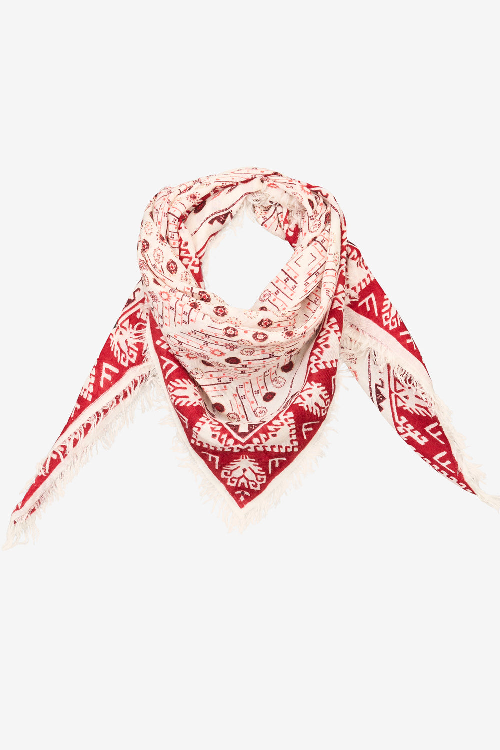 Écharpe alecia en laine et cachemire imprimés - Rouge et écru - Woman - 1