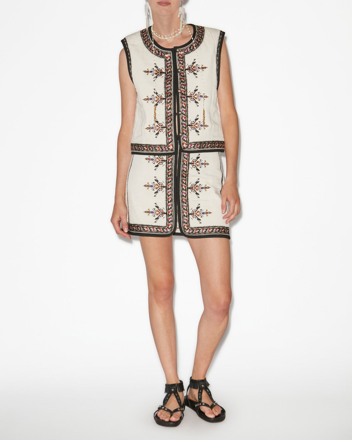 Zeana short embroidered gauze cardigan - Ecru - Woman - 1