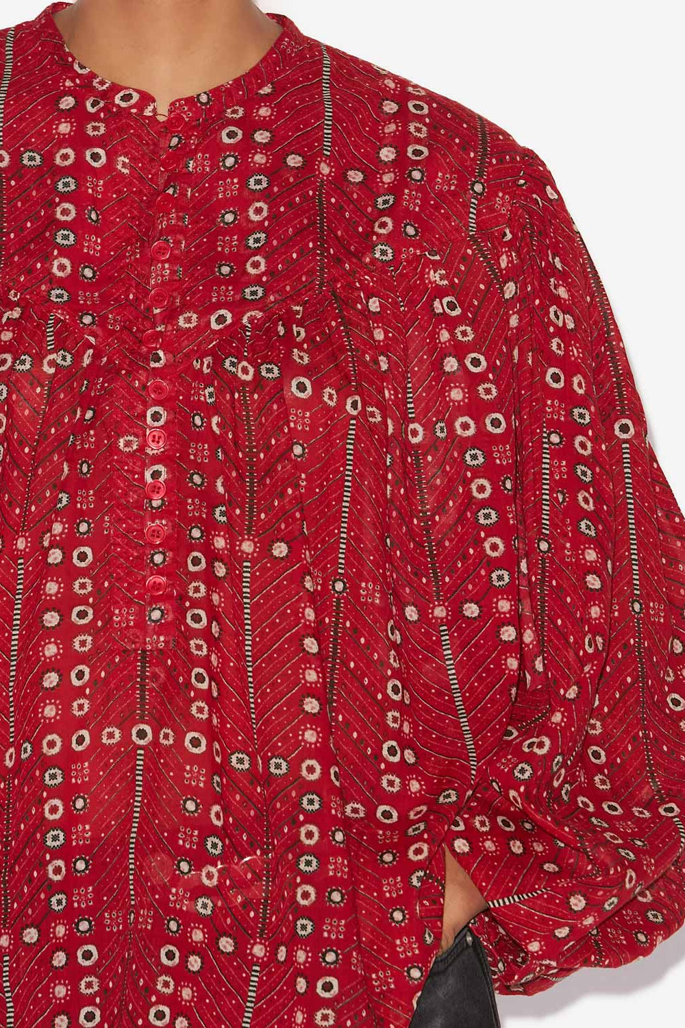Salika printed and gathered cotton voile blouse - Red - Woman - 3