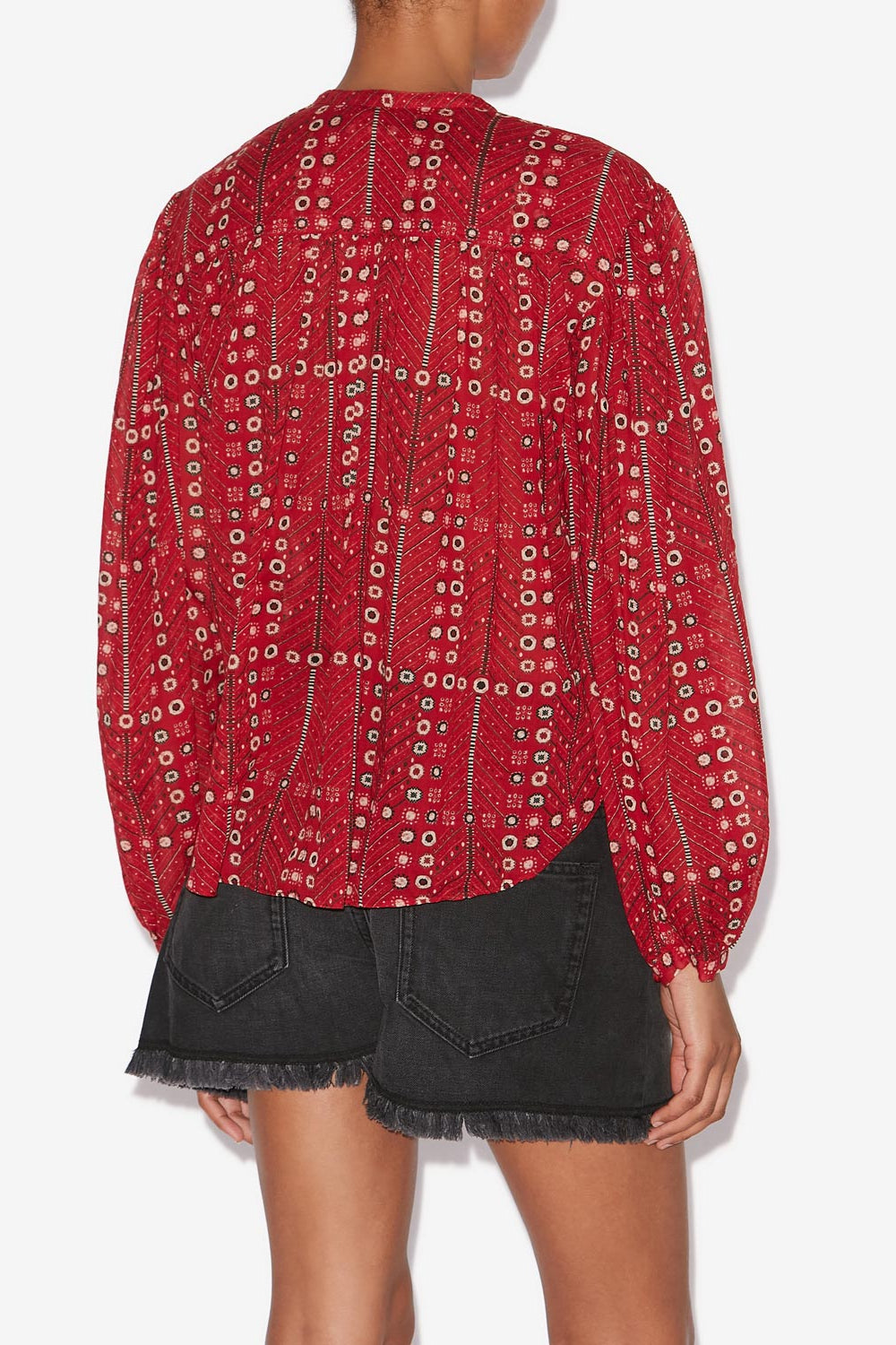 Salika printed and gathered cotton voile blouse - Red - Woman - 5