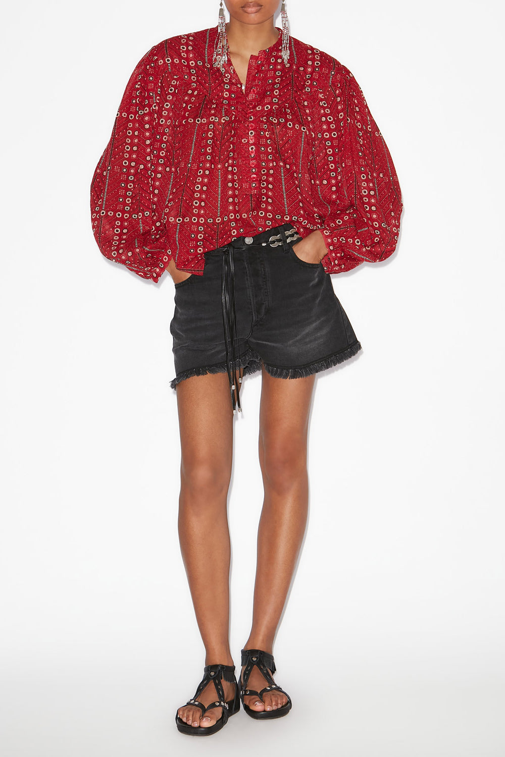 Salika printed and gathered cotton voile blouse - Red - Woman - 2