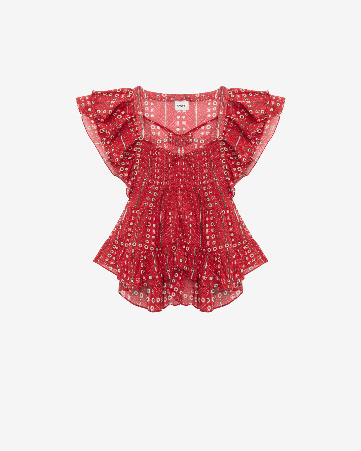 Madrana printed cotton voile top - Red - Woman - 5
