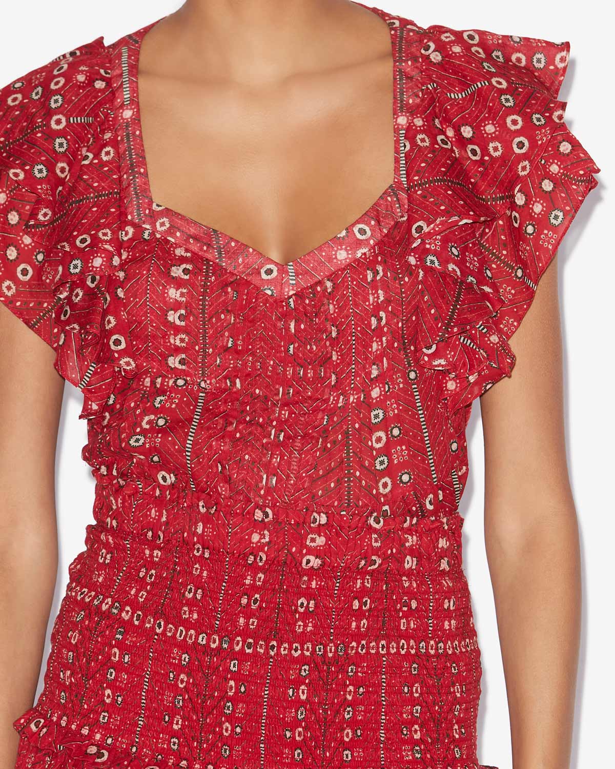 Madrana printed cotton voile top - Red - Woman - 2