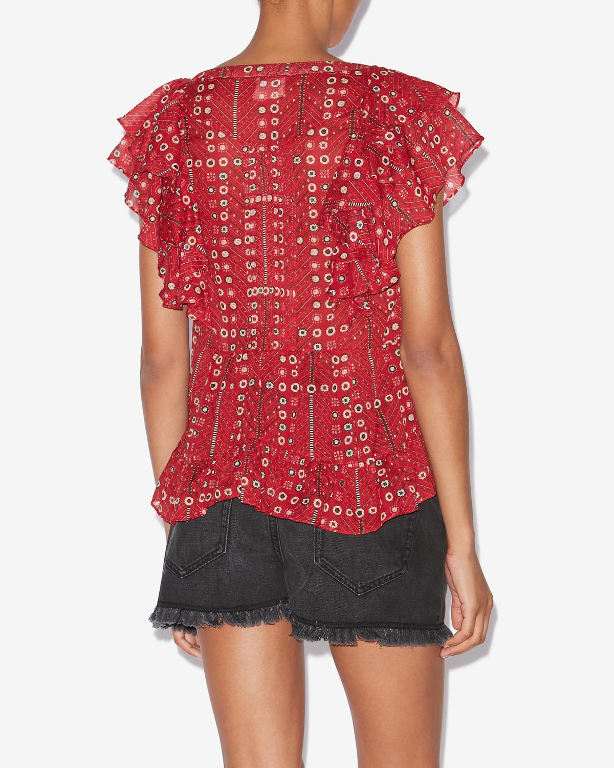 Madrana printed cotton voile top - Red - Woman - 4