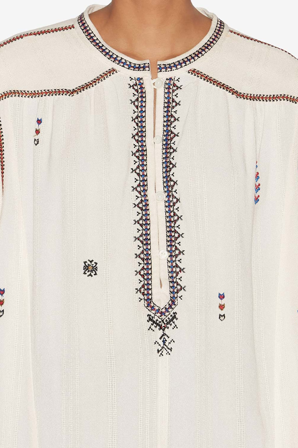 Blusa pelson in garza ricamata - Ecru - Woman - 3