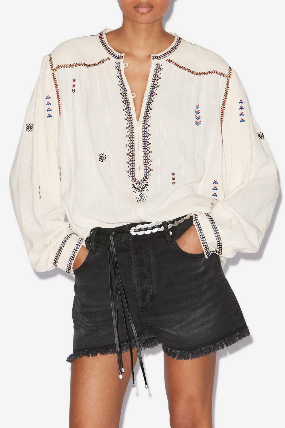 Blusa pelson in garza ricamata - Ecru - Woman - 4