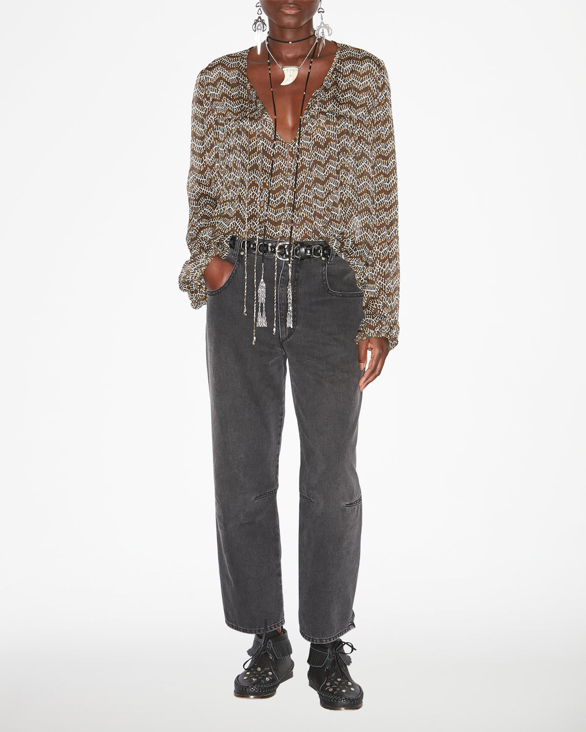 Top de muselina estampada advika - Negro lavado - Woman - 1