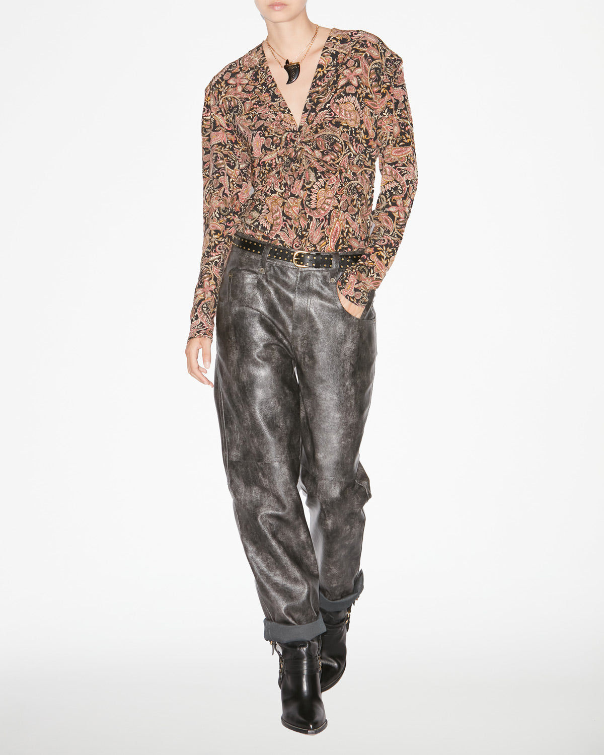 Zekia printed long-sleeve top - Black-ochre - Woman - 1