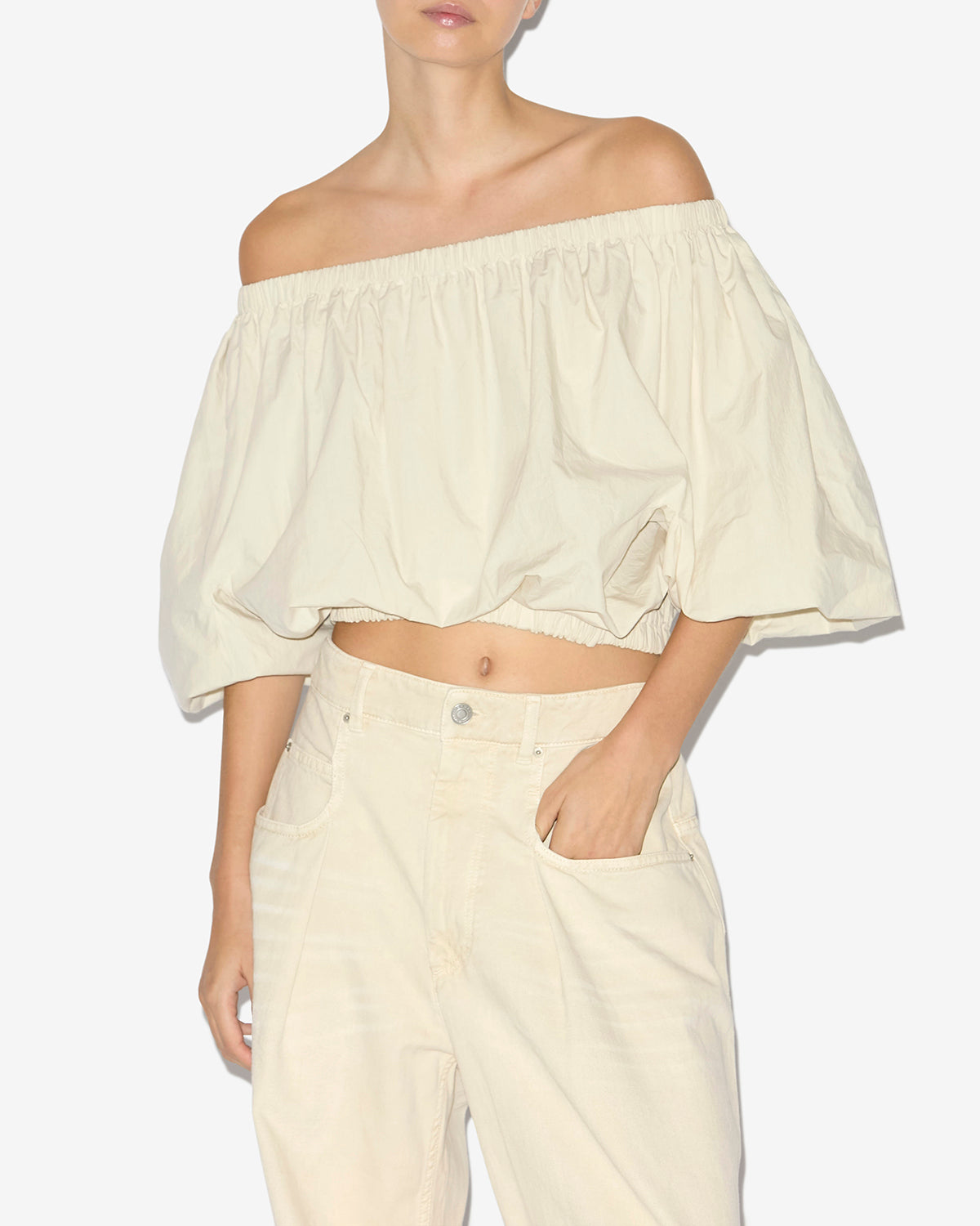 Bertille ball-shaped top in crisp cotton - Ecru - Woman - 3