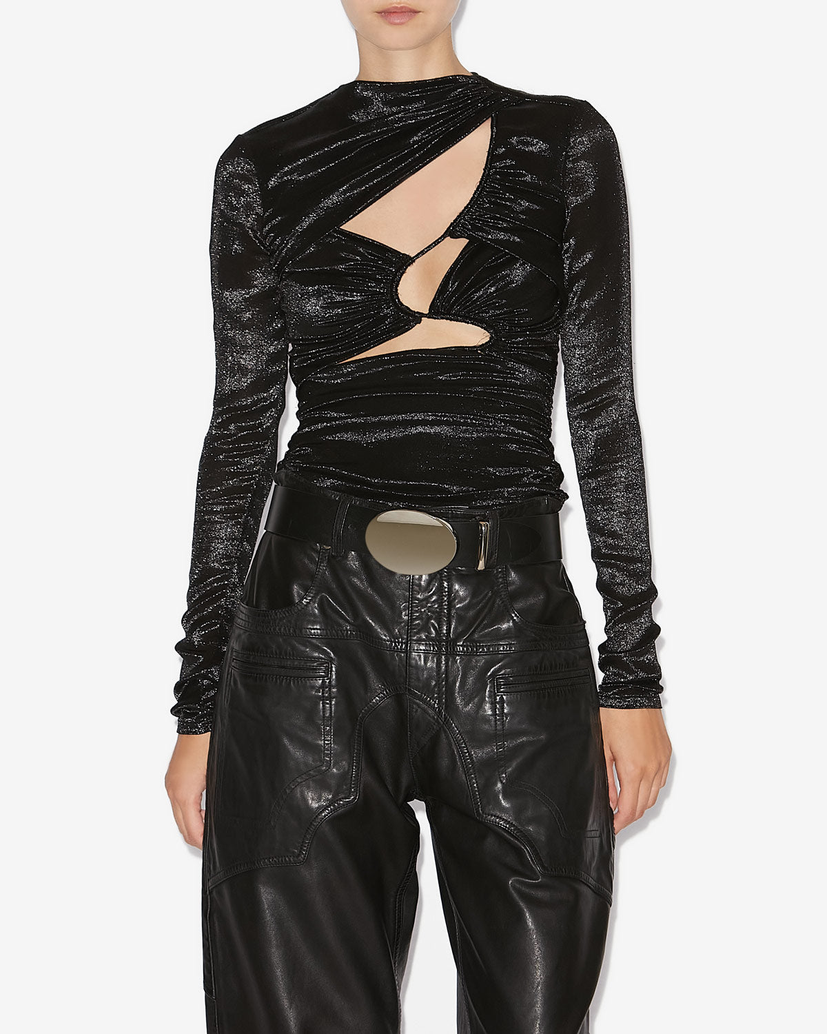 Top drapé rose en soie et lurex - Noir - Woman - 3