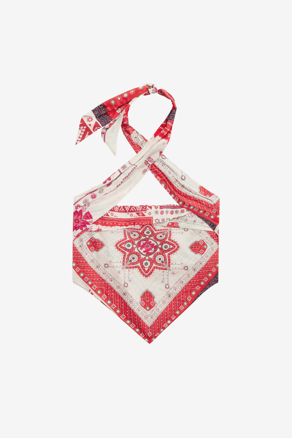 Top feyza in voile di cotone con stampa - Red and ecru - Woman - 1
