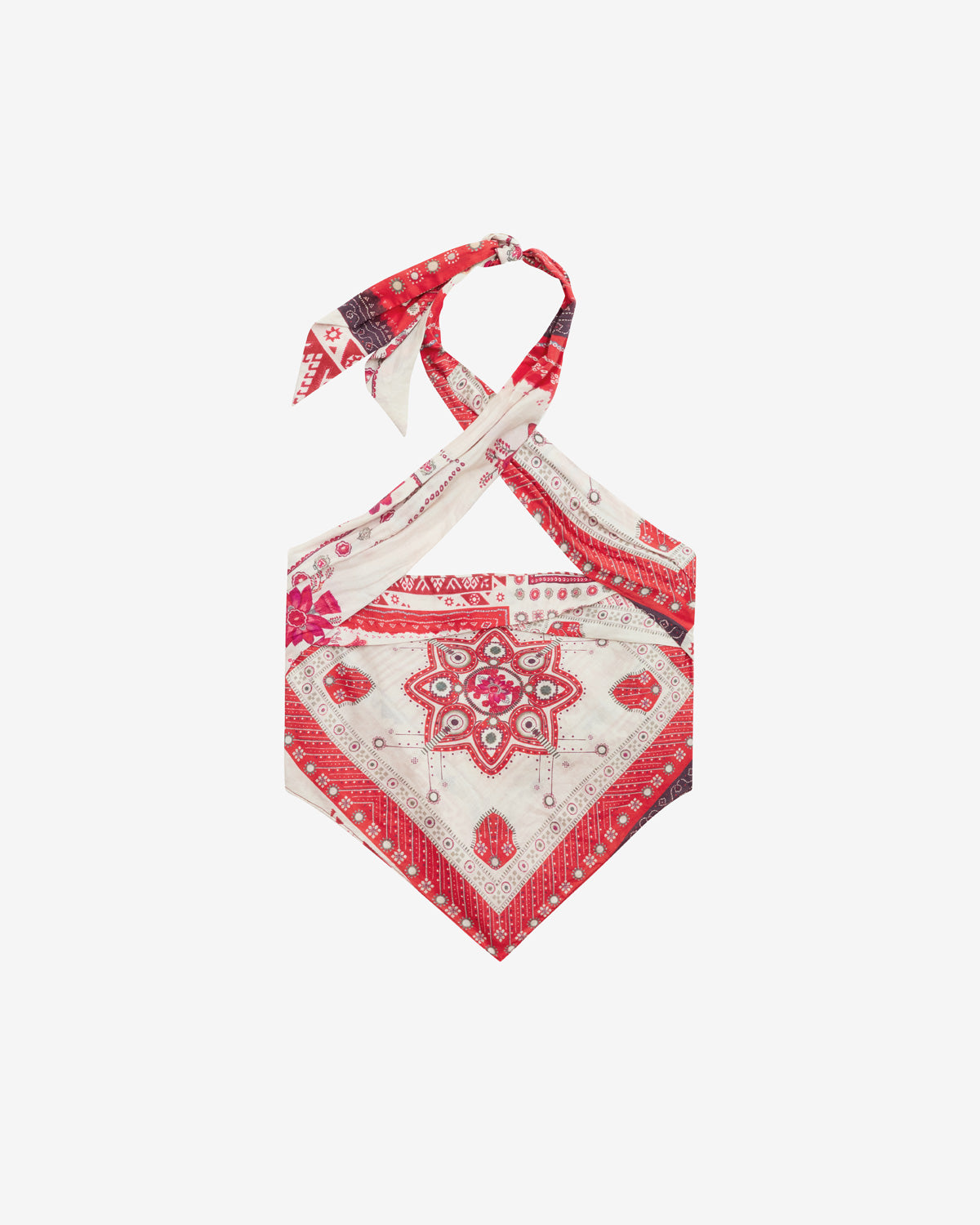 Top feyza in voile di cotone con stampa - Red and ecru - Woman - 5