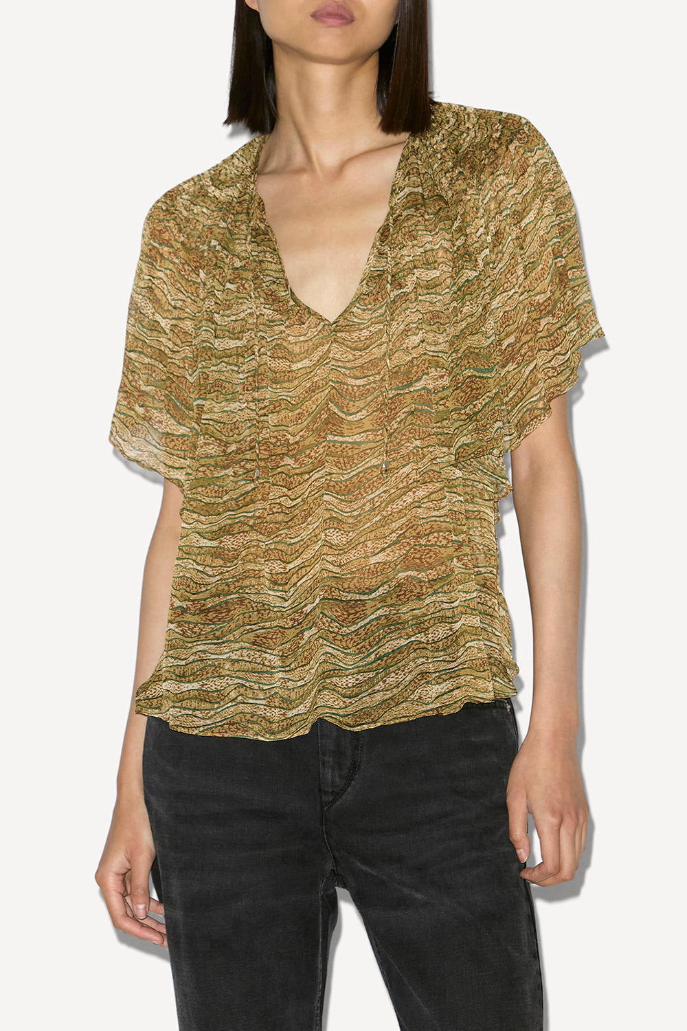 Neslya プリント入りモスリン トップス - カーキ - Woman - 4