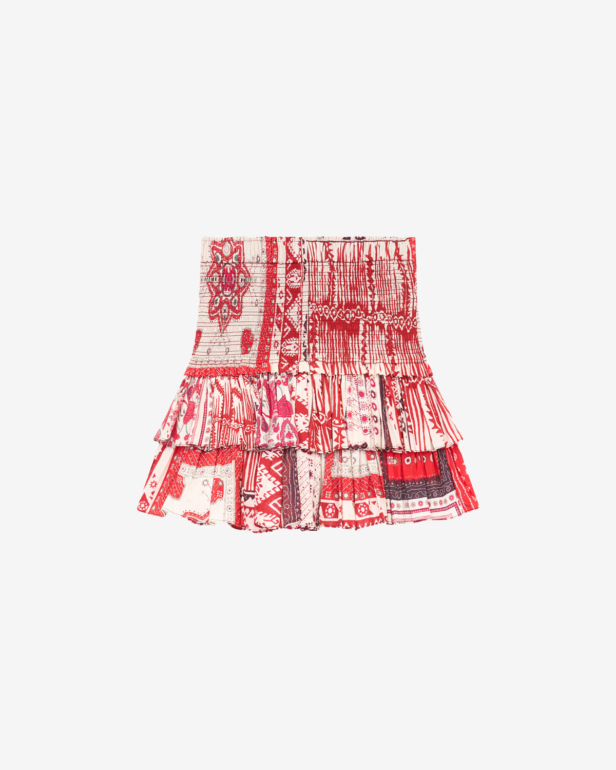 Naomi smocked cotton voile skirt with bandana print - Red and ecru - Woman - 5