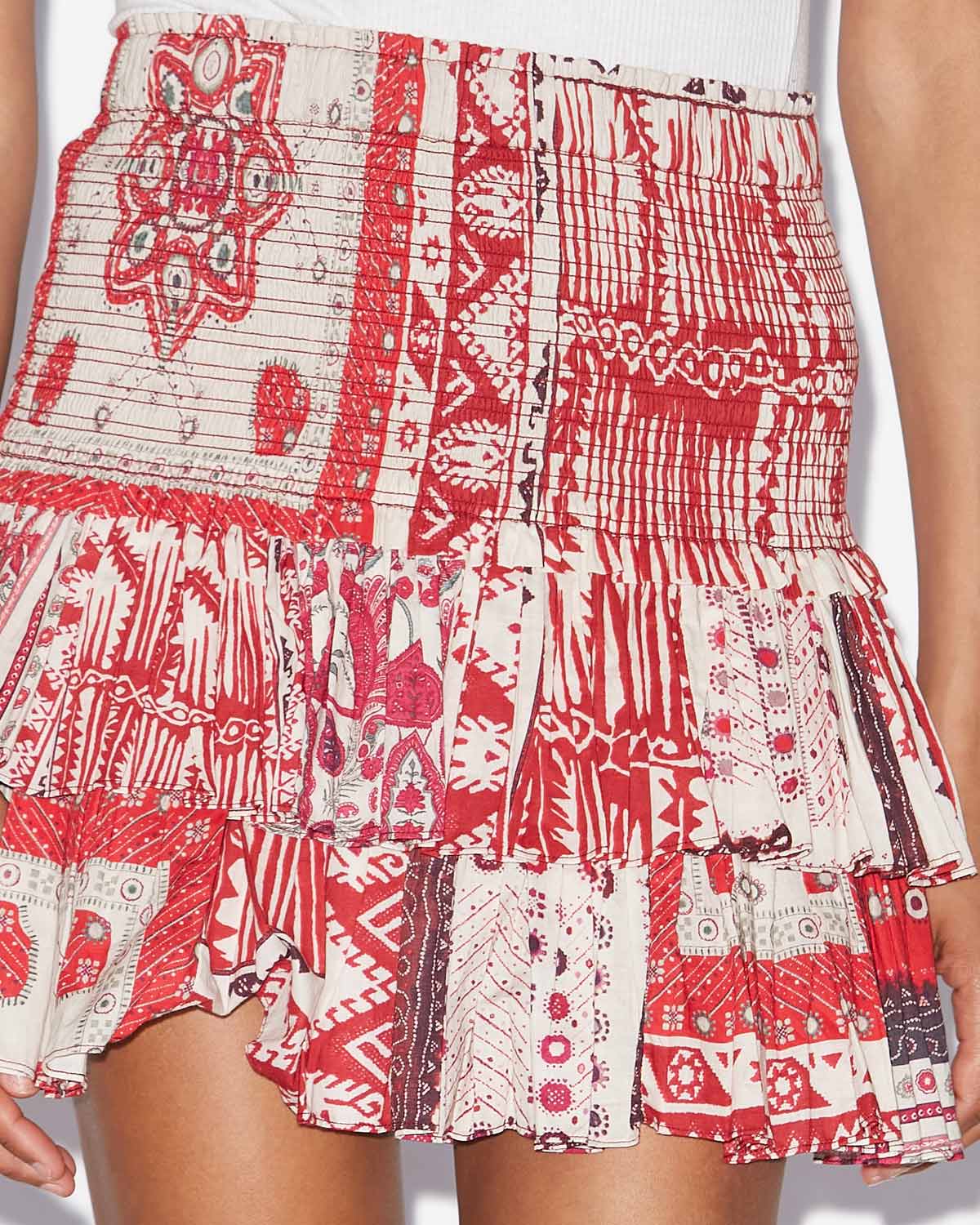 Naomi smocked cotton voile skirt with bandana print - Red and ecru - Woman - 2