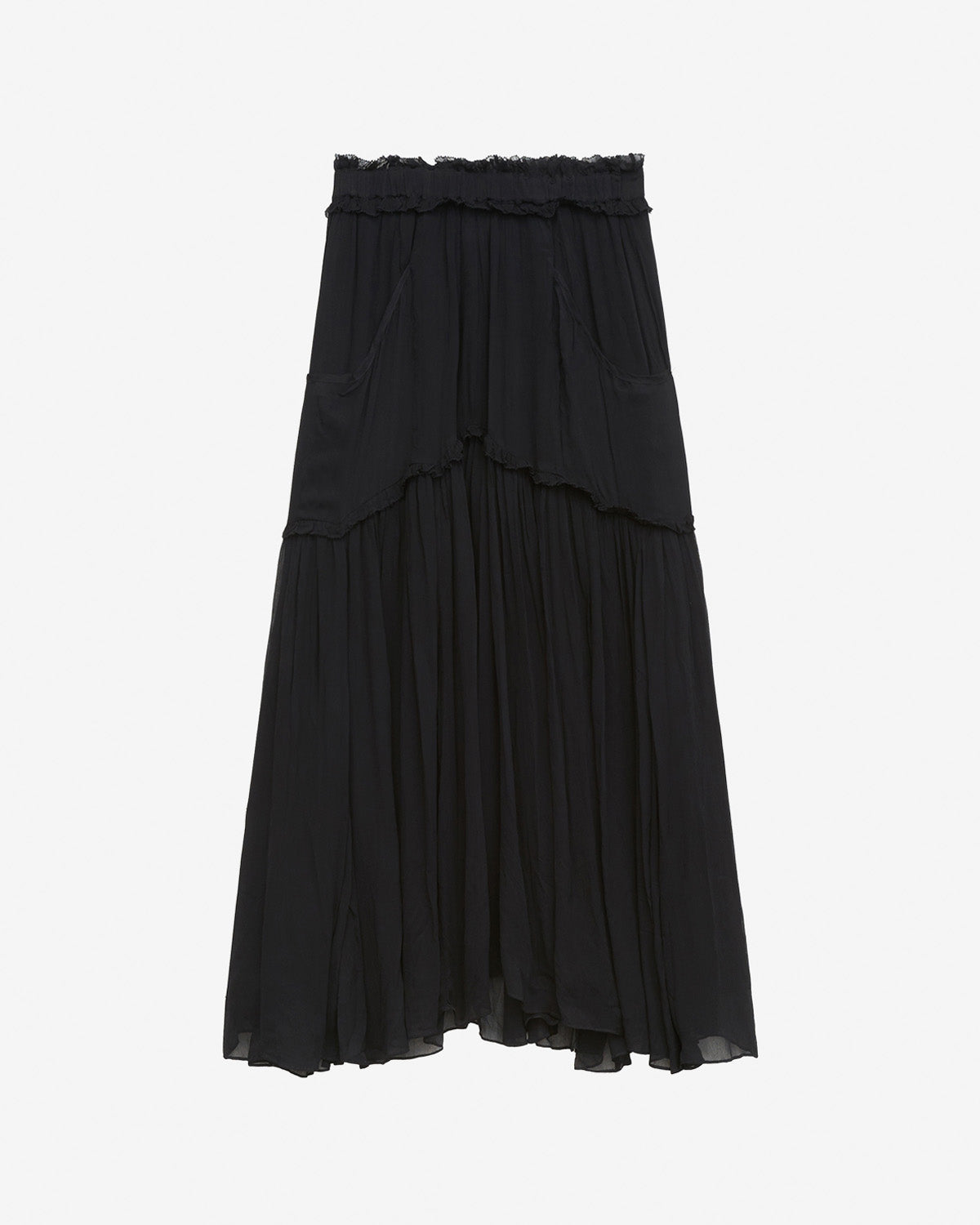 Geraffter langer rock veronique aus musselin - Schwarz - Woman - 5