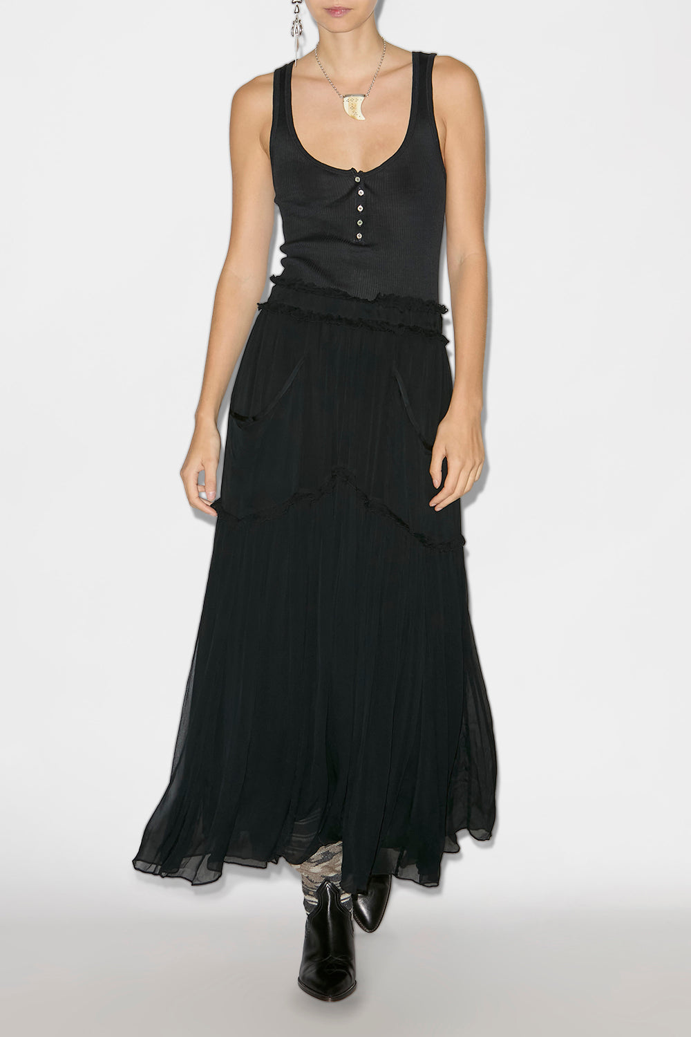 Veronique long gathered muslin skirt - Black - Woman - 2