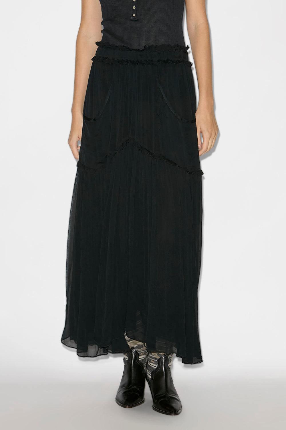 Veronique long gathered muslin skirt - Black - Woman - 4