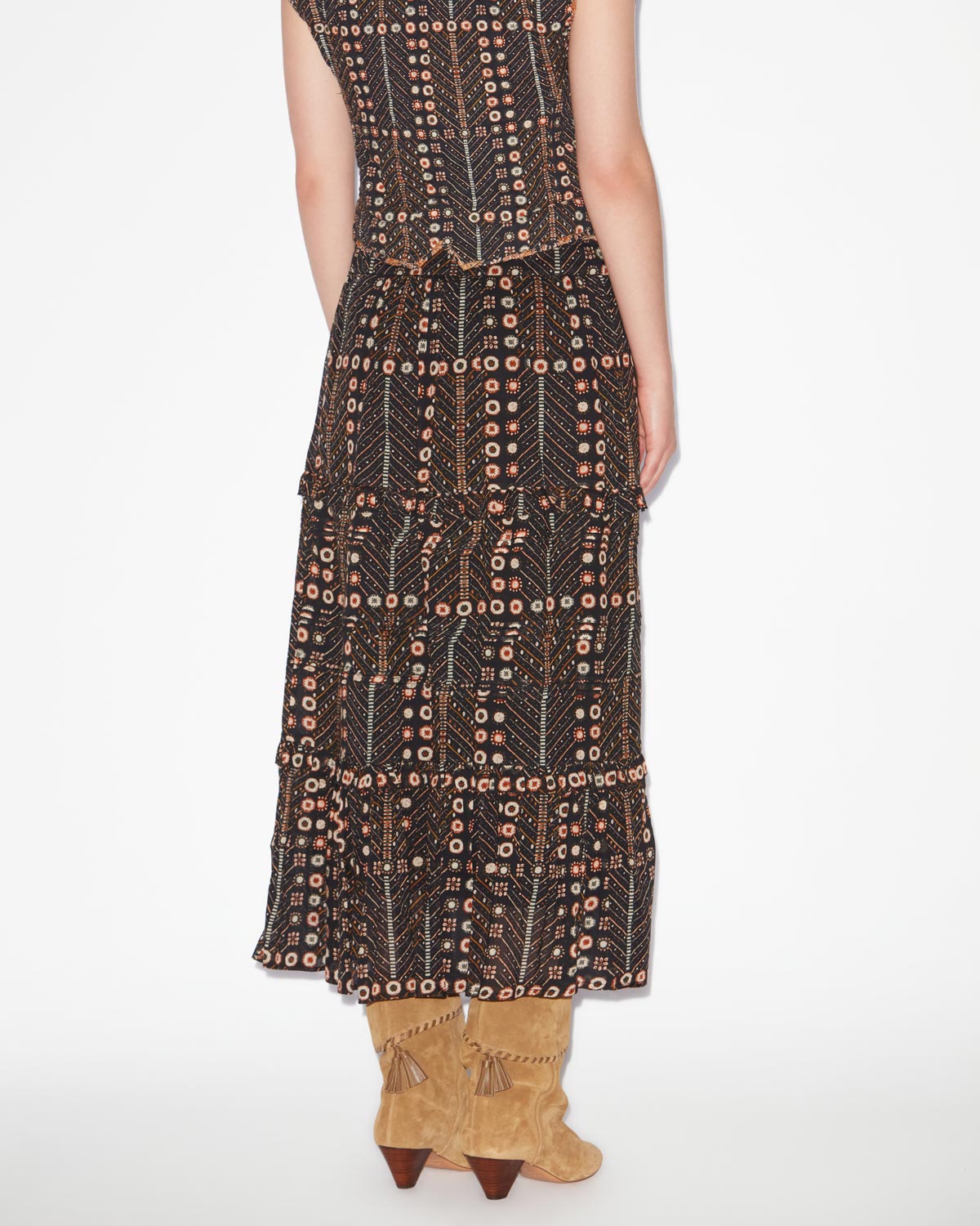 Falda diya larga de gasa de algodón estampada - Negro lavado - Woman - 4