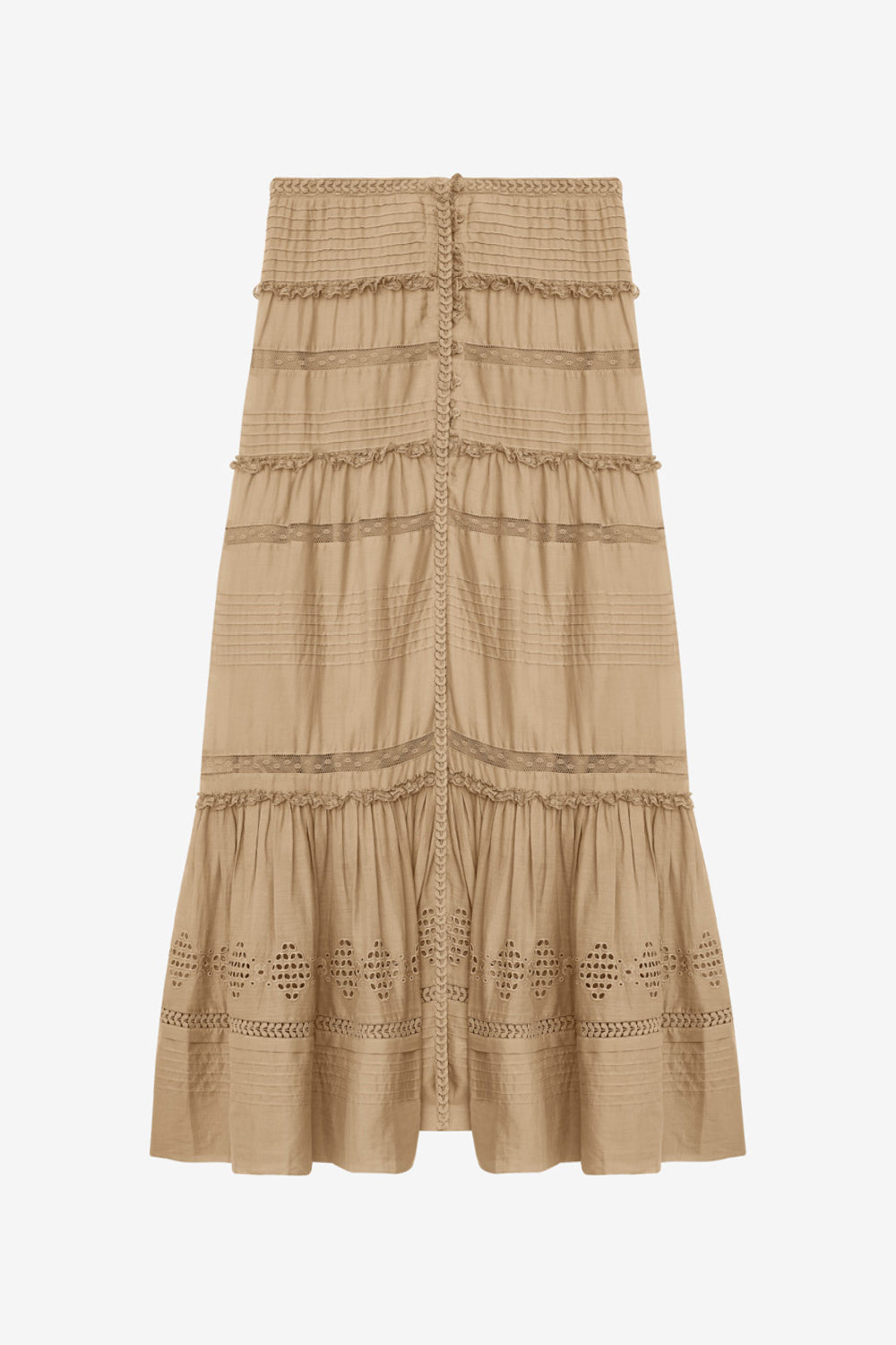 Gonna lunga dusta in voile di cotone finemente lavorato - Light khaki - Woman - 1