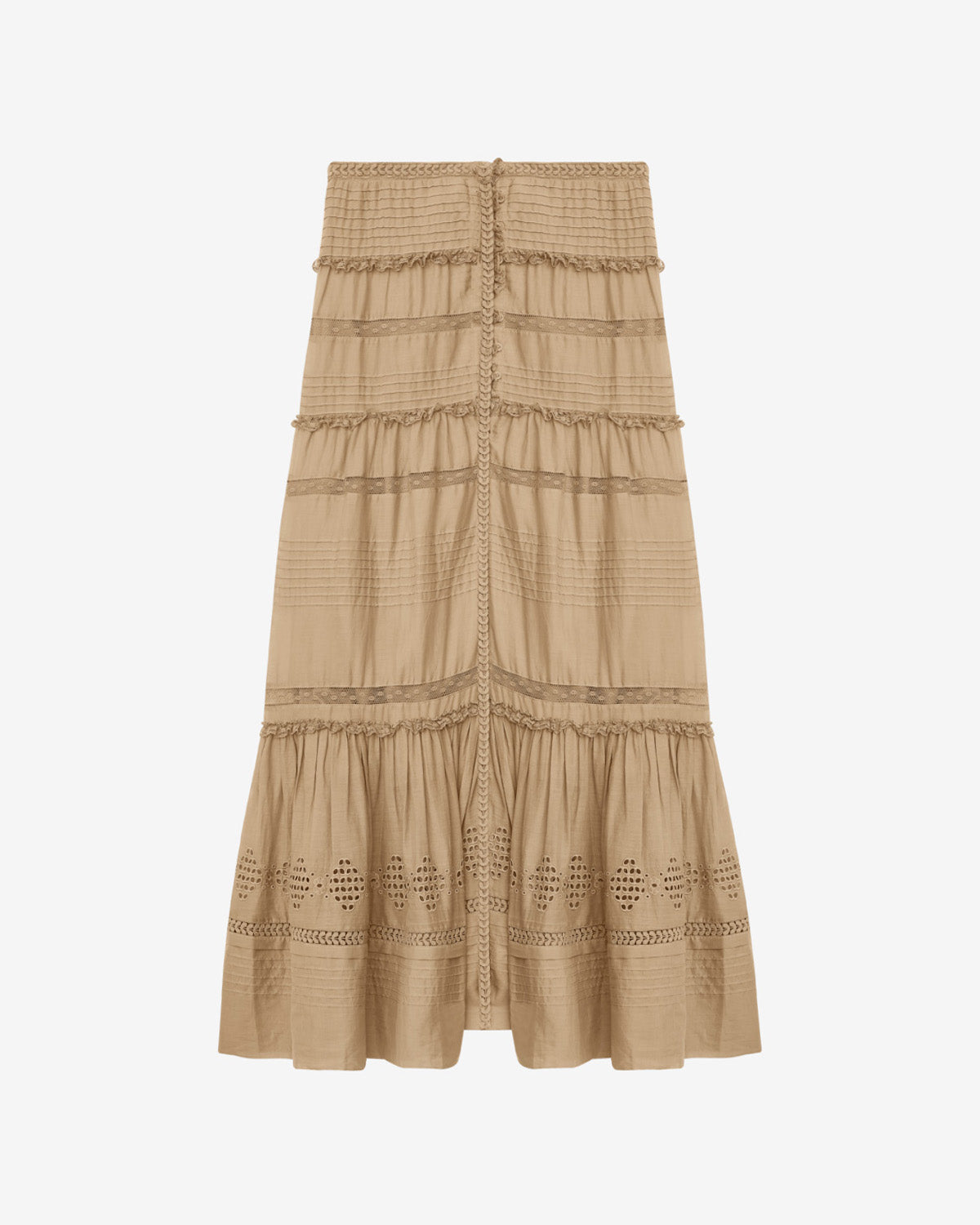 Falda larga de gasa de algodón trabajada dusta - Light khaki - Woman - 5