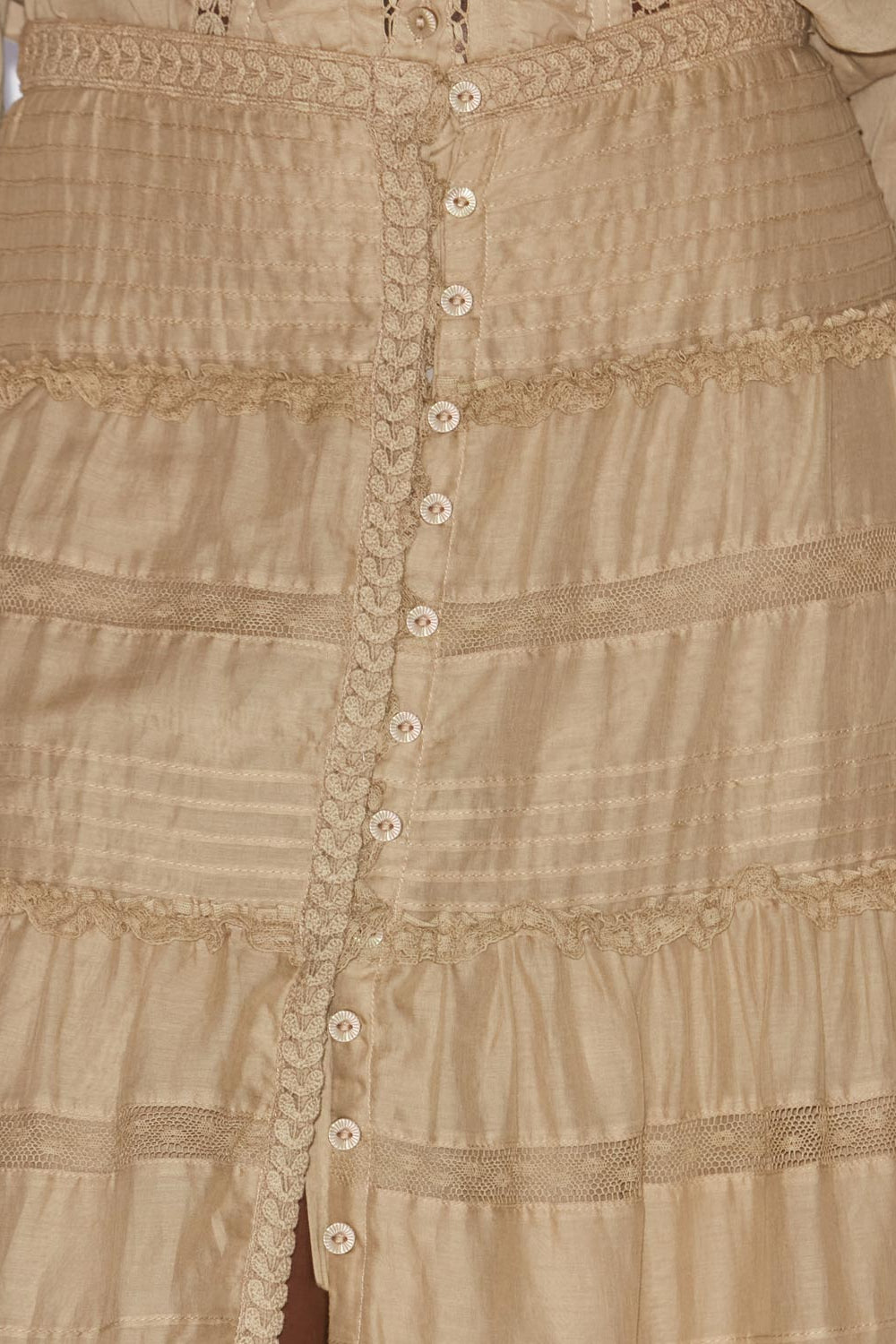 Gonna lunga dusta in voile di cotone finemente lavorato - Light khaki - Woman - 3