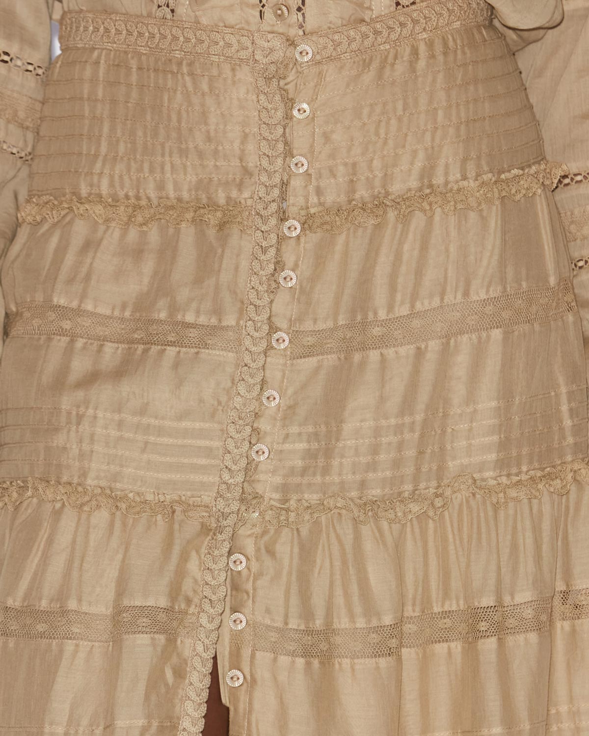 Falda larga de gasa de algodón trabajada dusta - Light khaki - Woman - 2