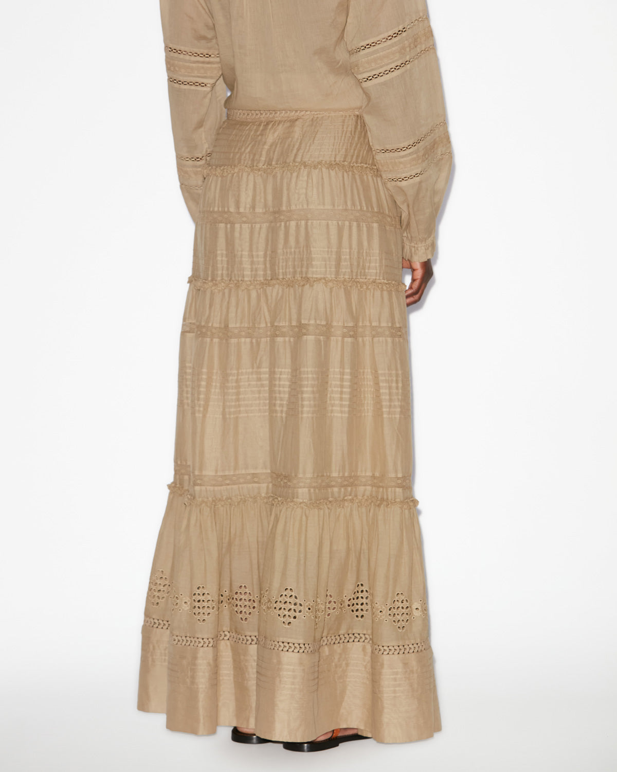 Falda larga de gasa de algodón trabajada dusta - Light khaki - Woman - 4