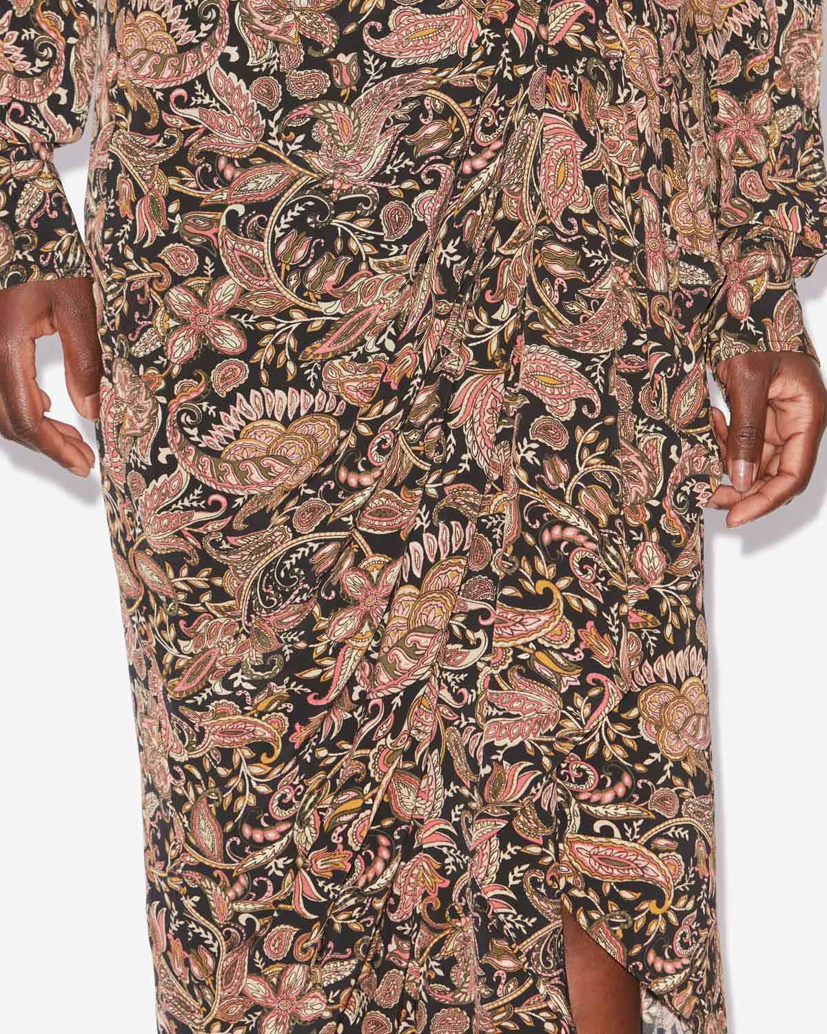 Jupe drapée zaine imprimée  - Noir-ocre - Woman - 2